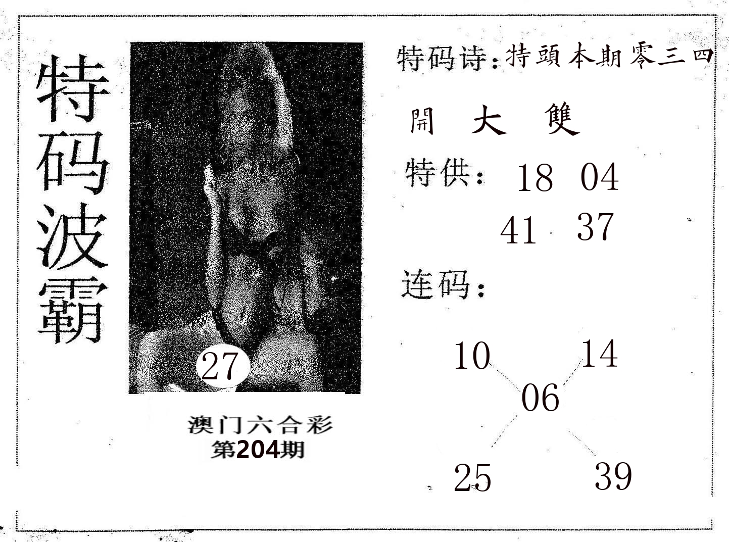 特码波霸 第204期