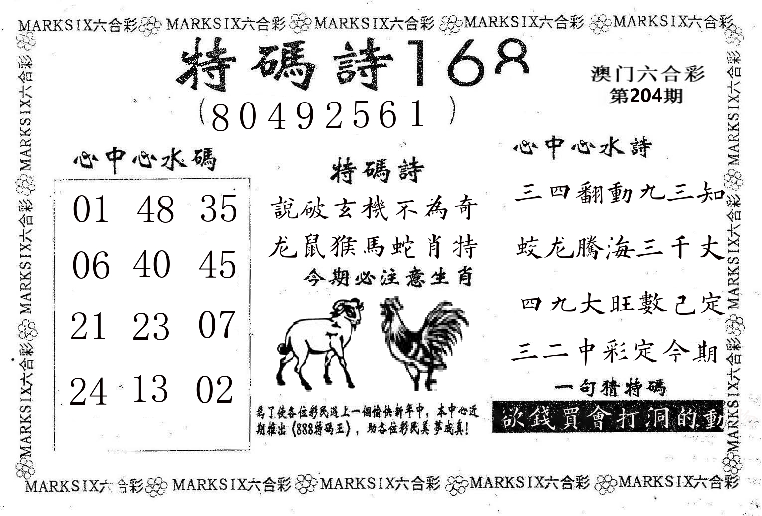 特码诗168 第204期