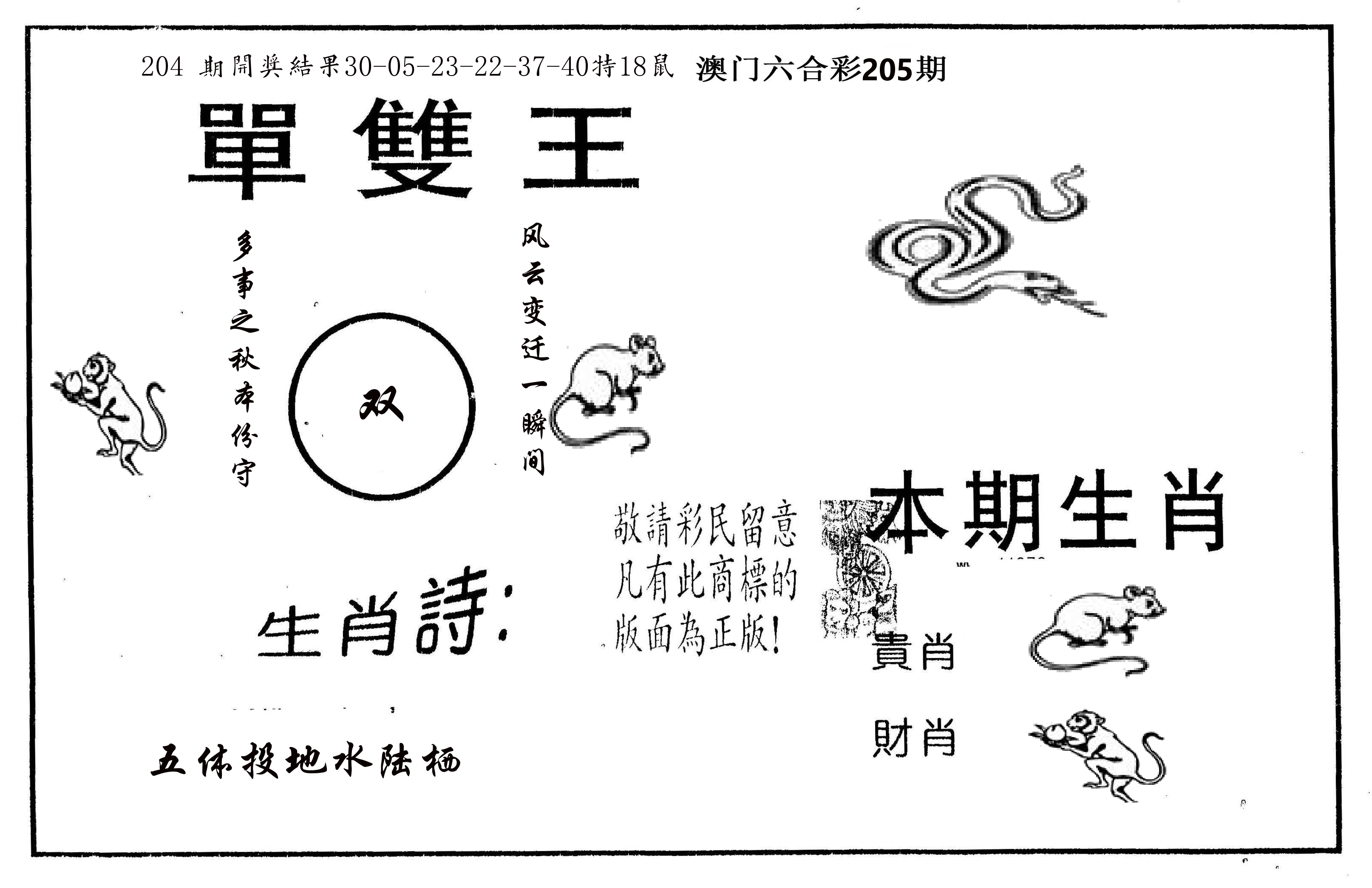 单双王A 第205期