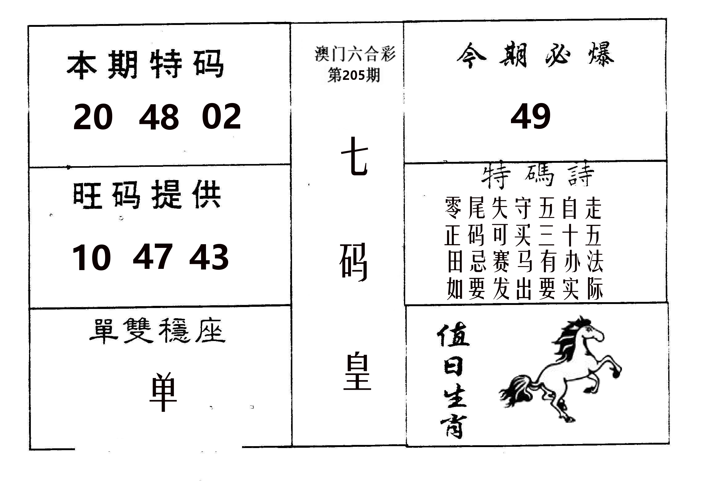 七码皇 第205期