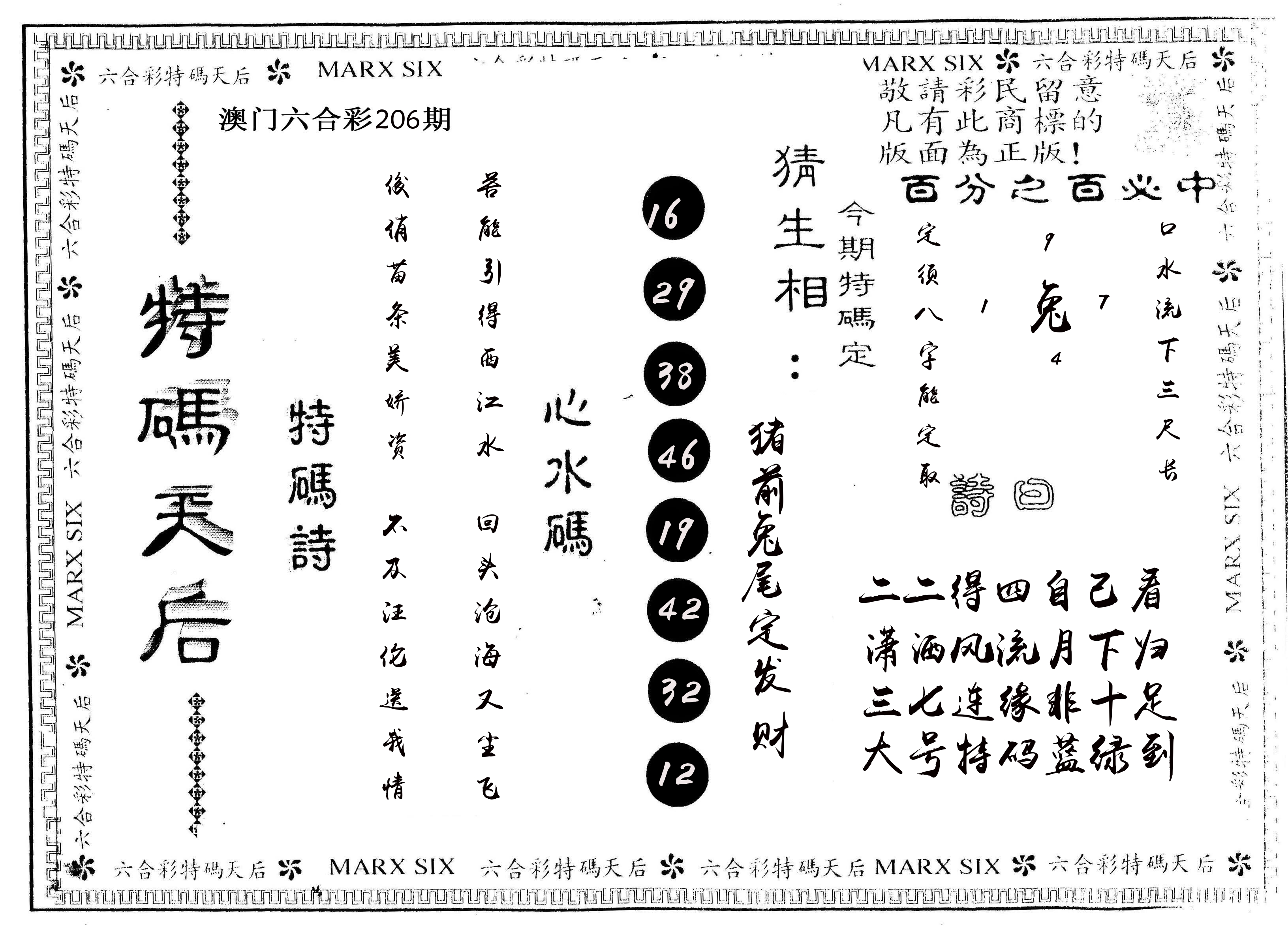 另版特码天后 第206期