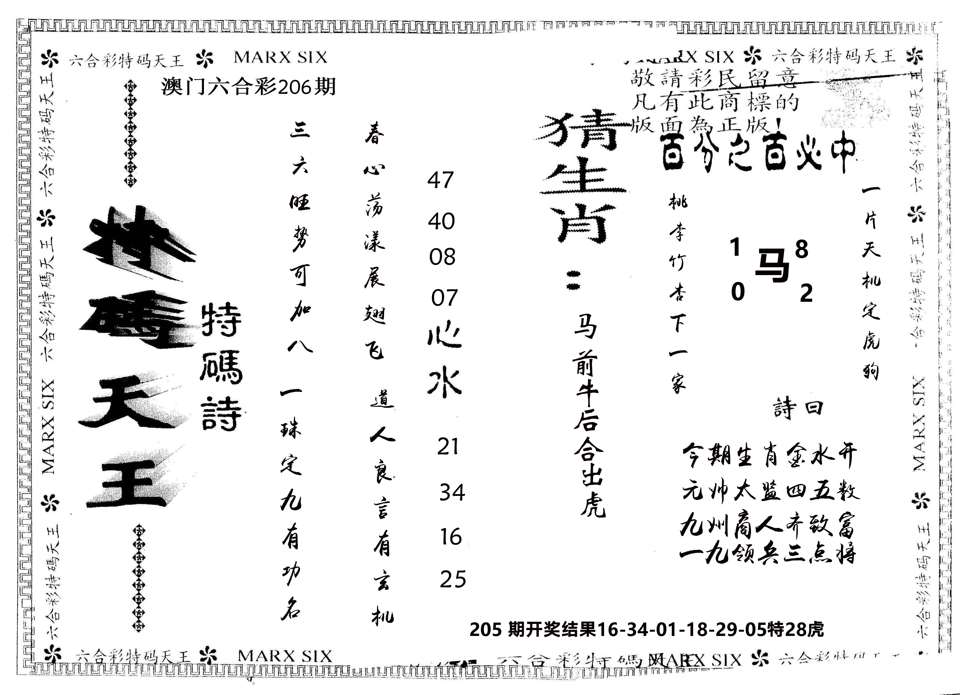 另版特码天王 第206期