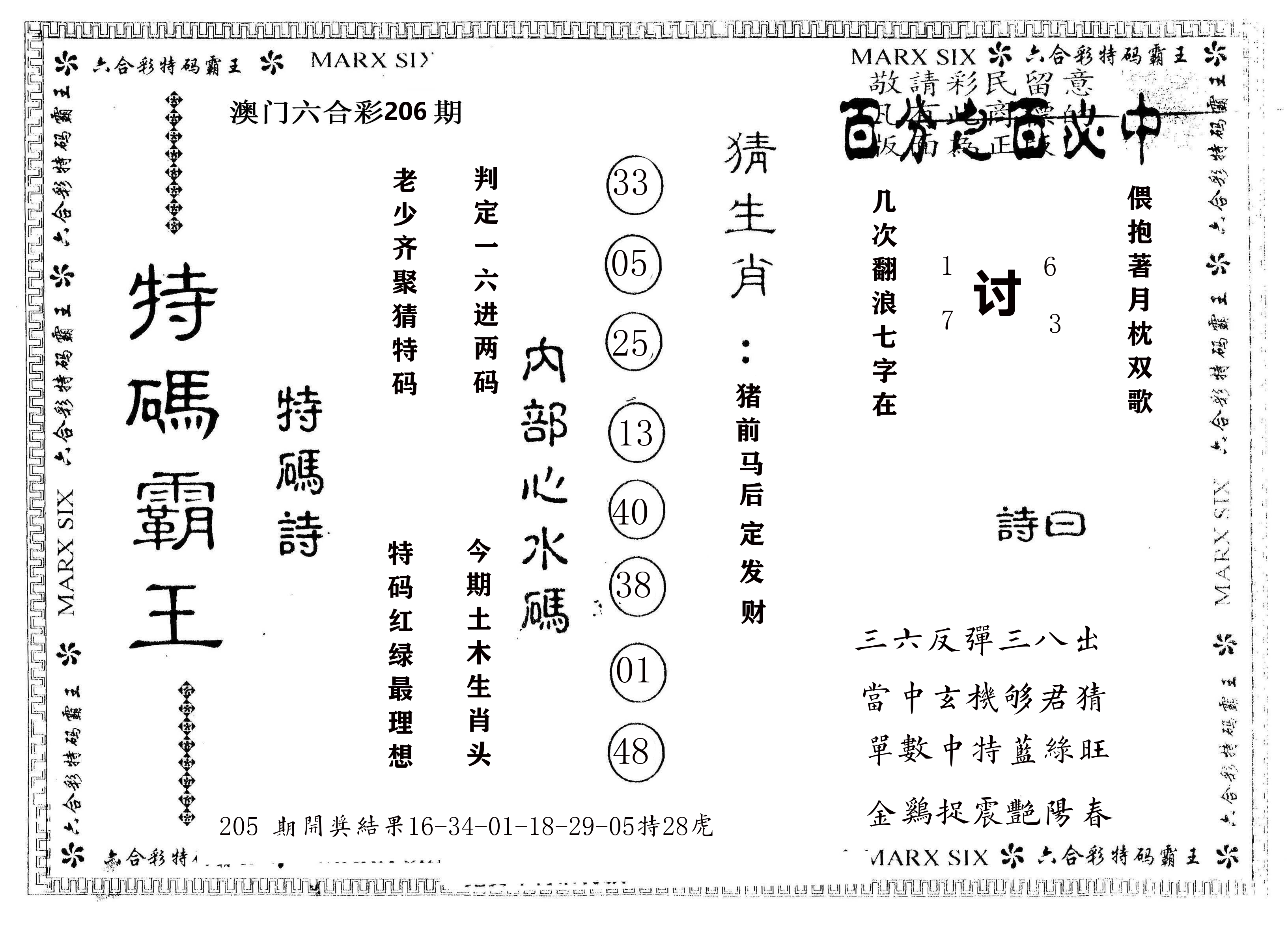 另版特码霸王 第206期