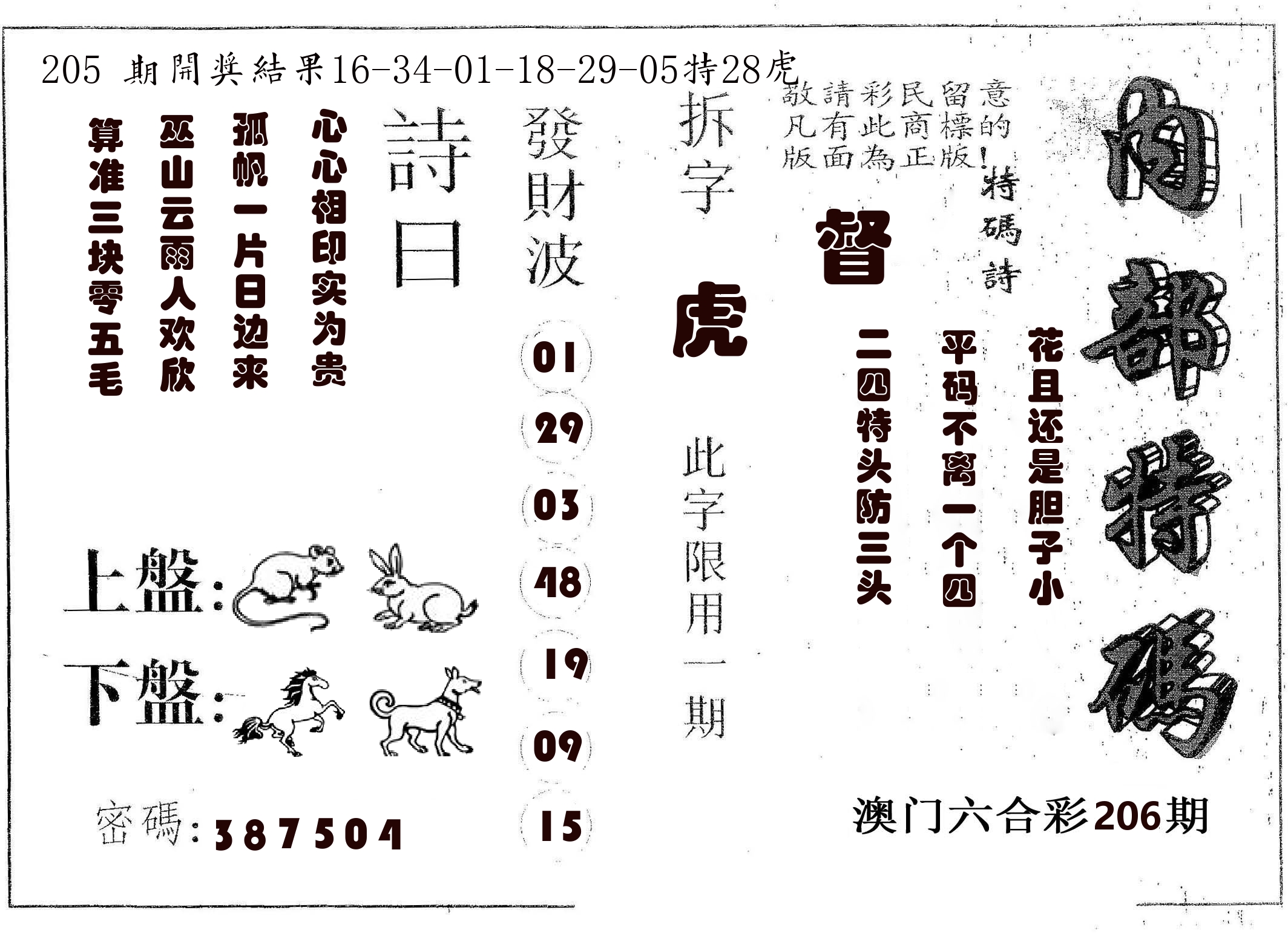 内部特码 第206期