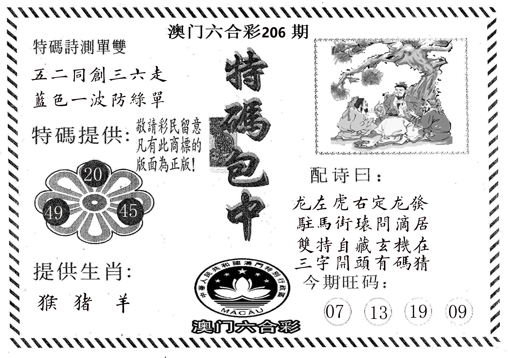 特码包中 第206期