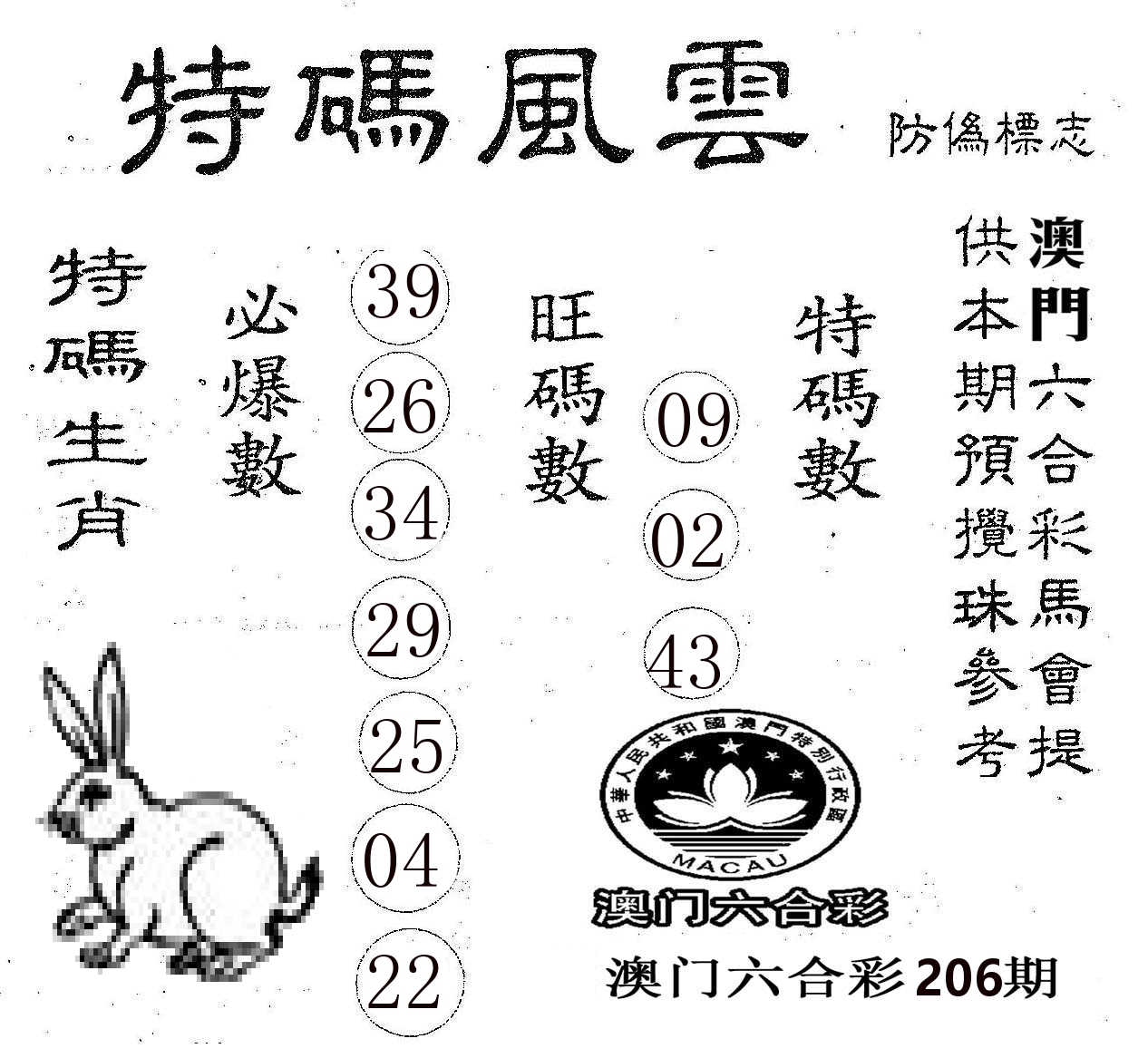 特码风云 第206期
