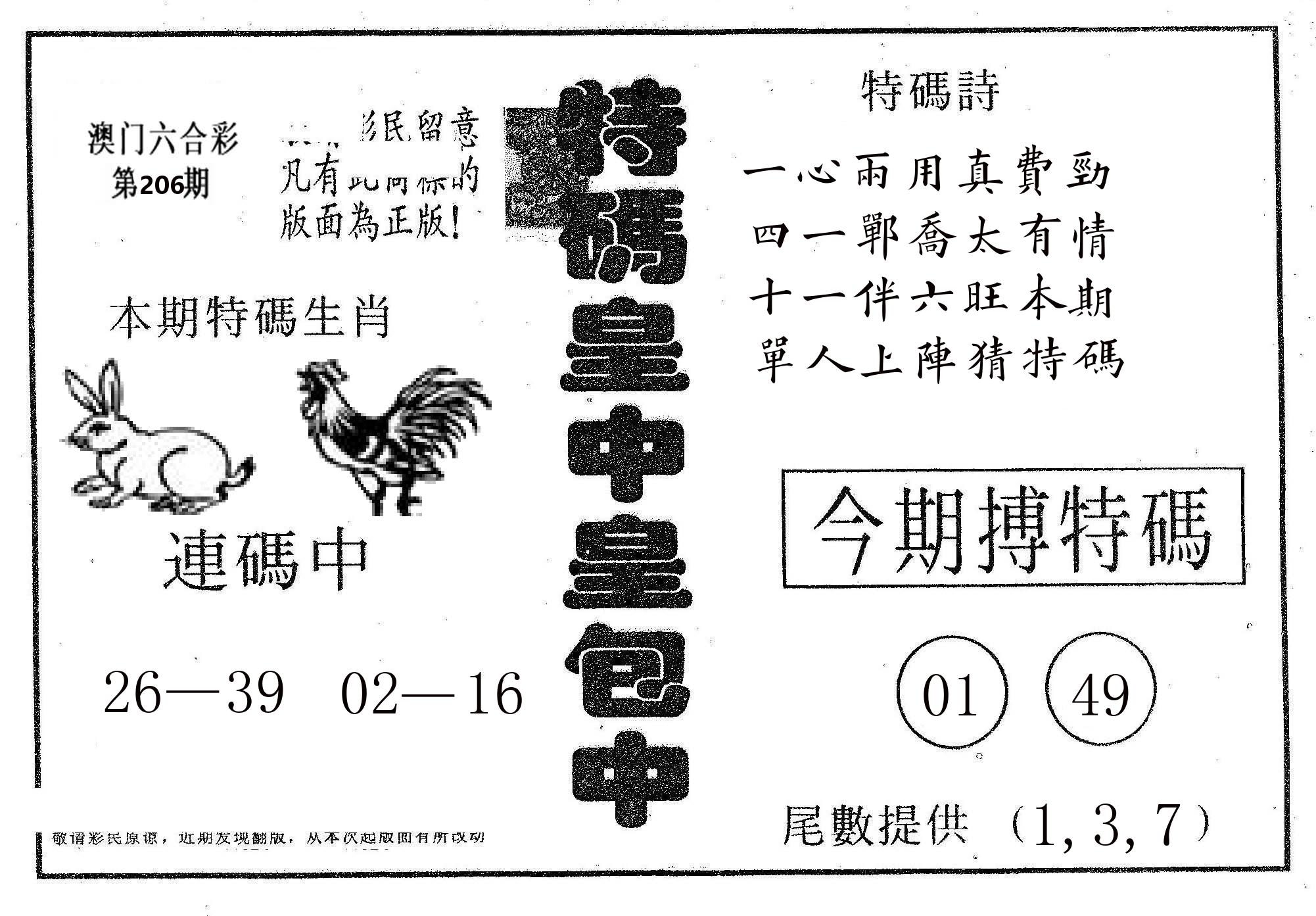 皇中皇A 第206期