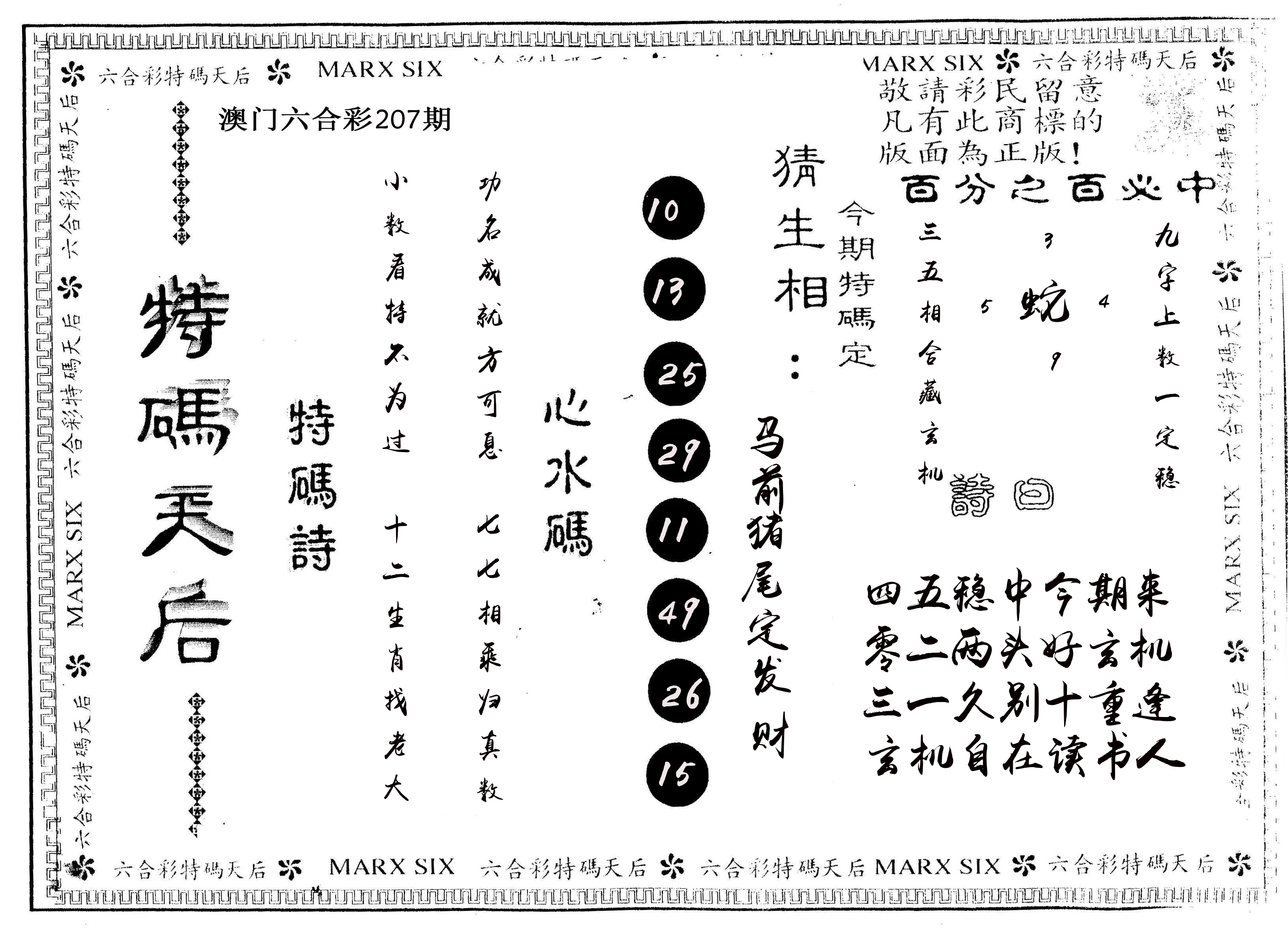 另版特码天后 第207期