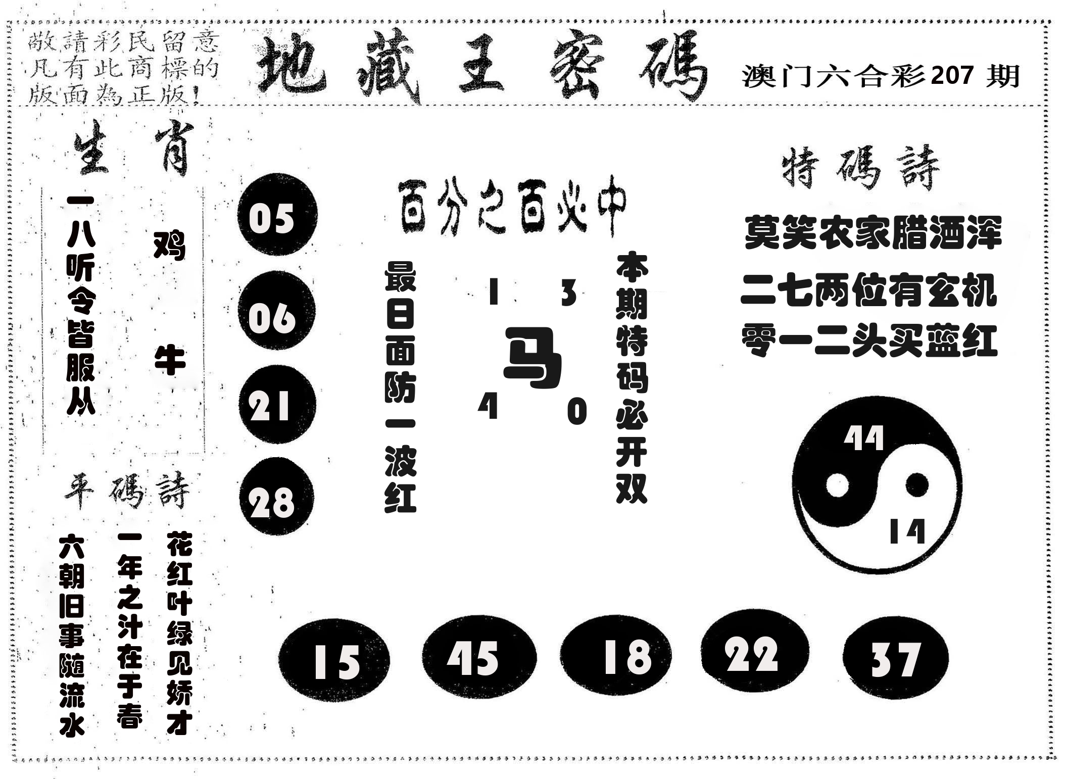 地藏王密码 第207期
