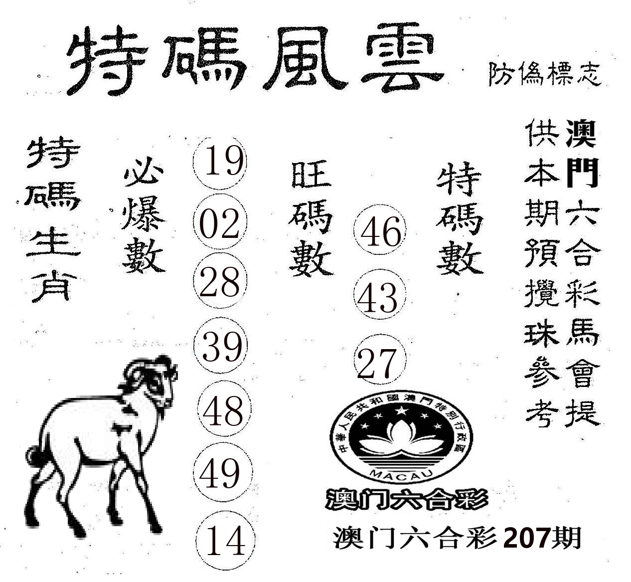 特码风云 第207期