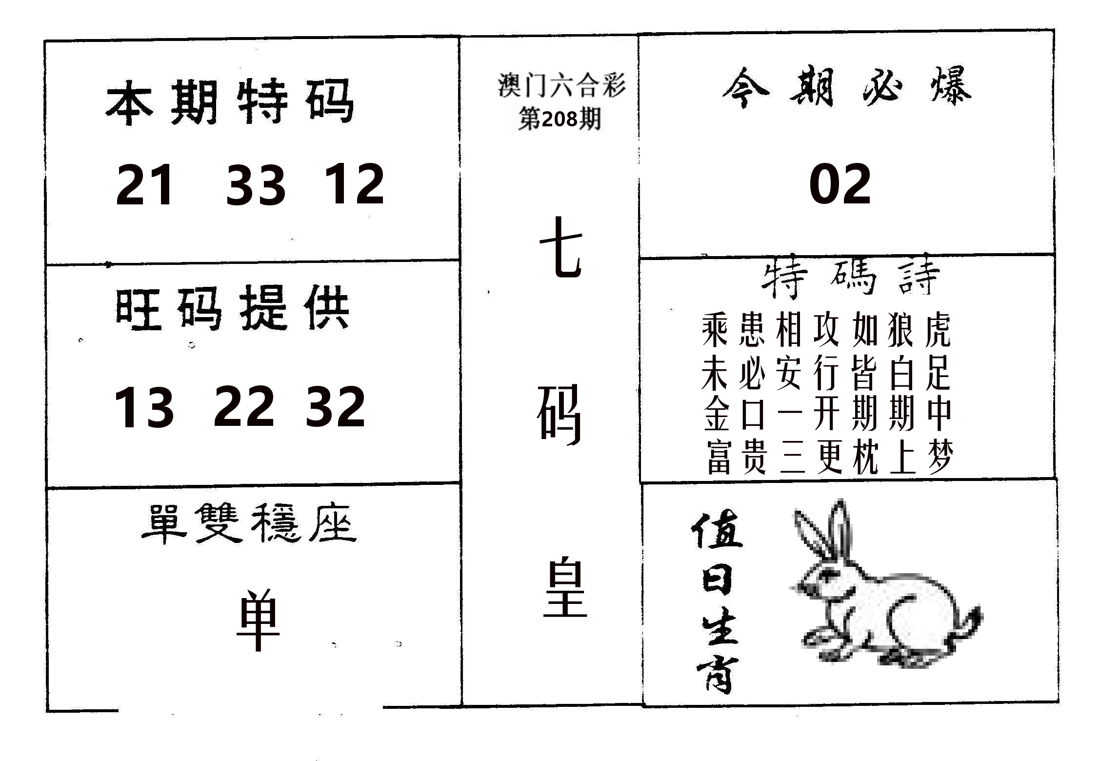 七码皇 第208期