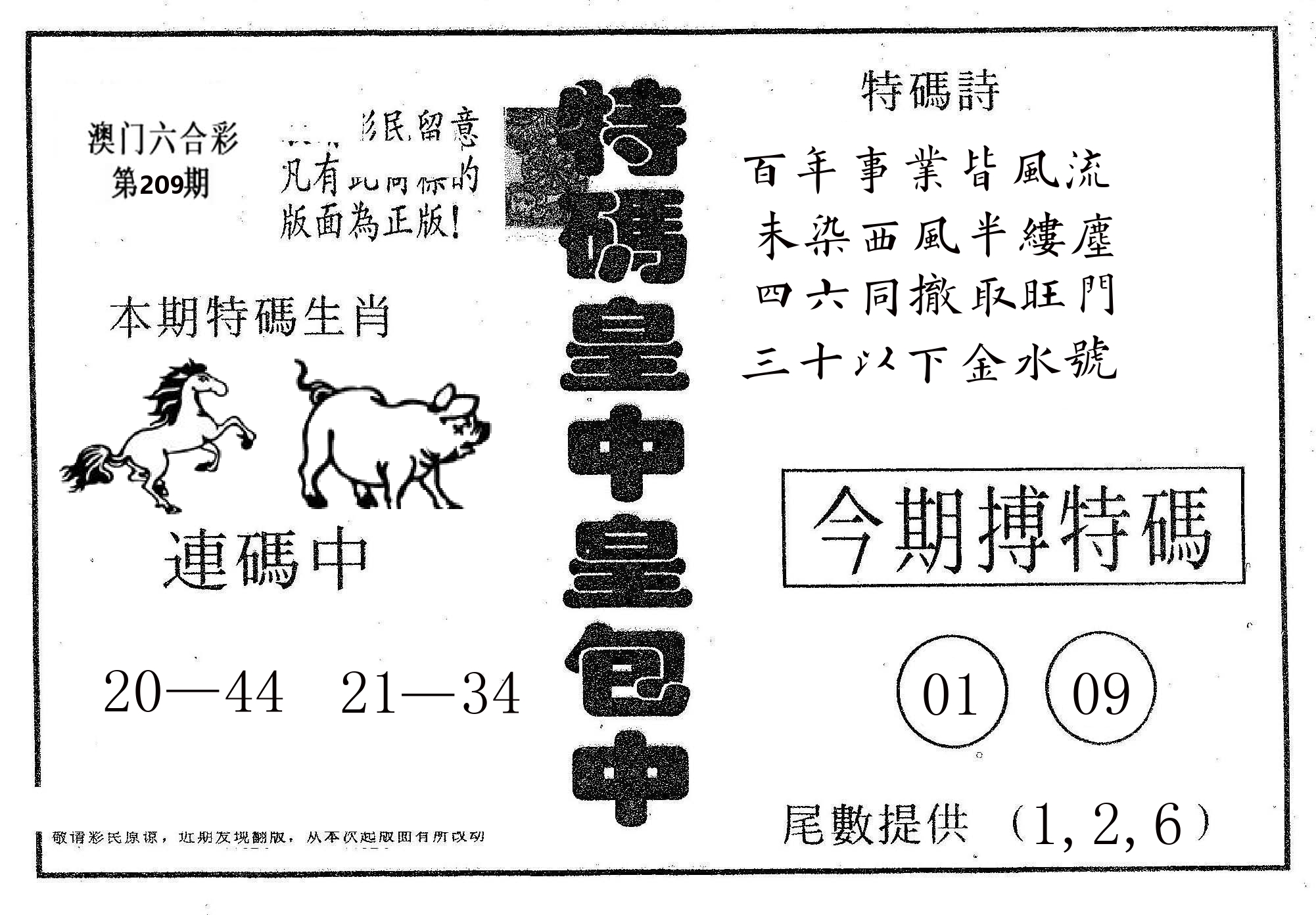皇中皇A 第209期