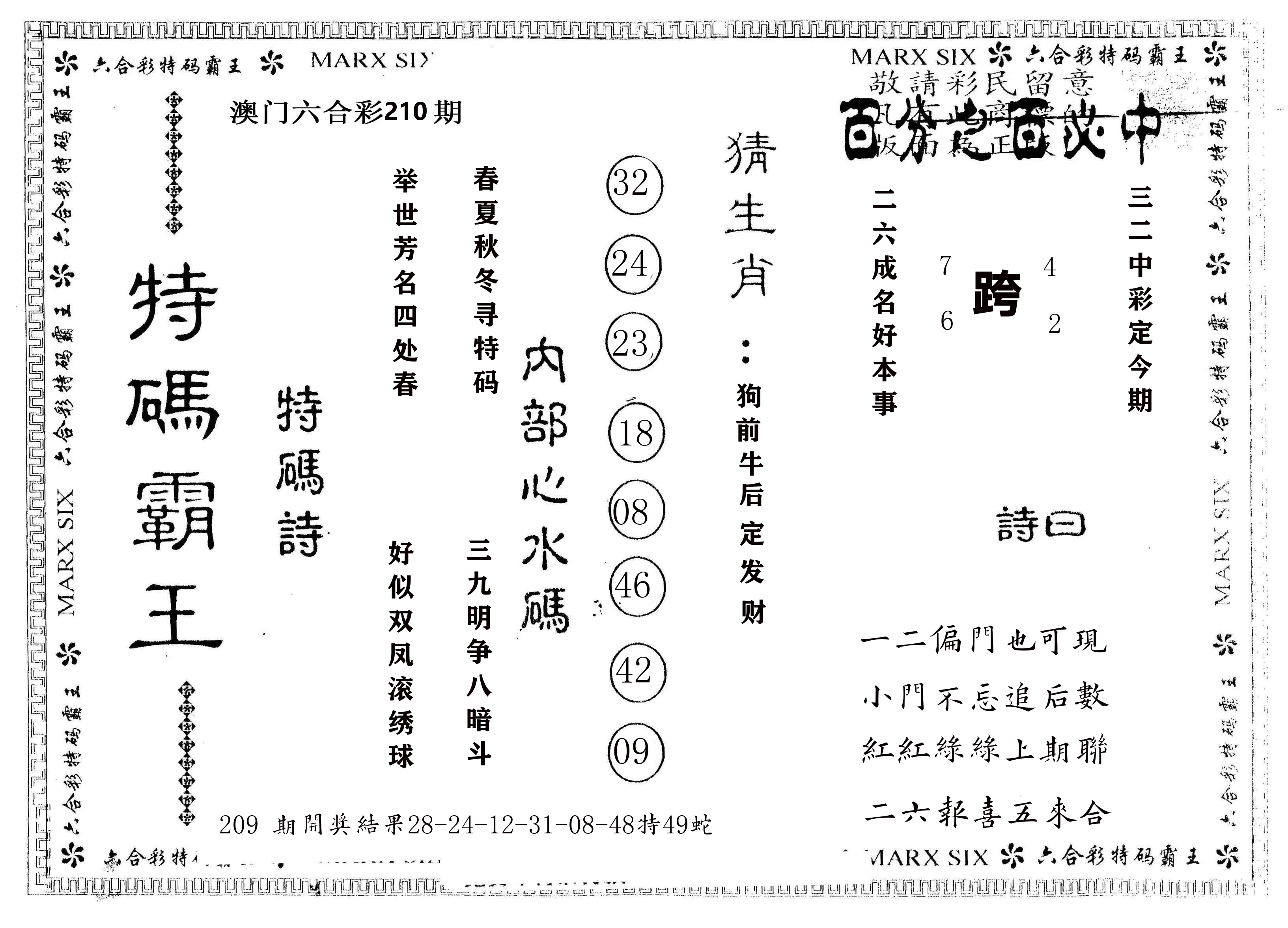 另版特码霸王 第210期