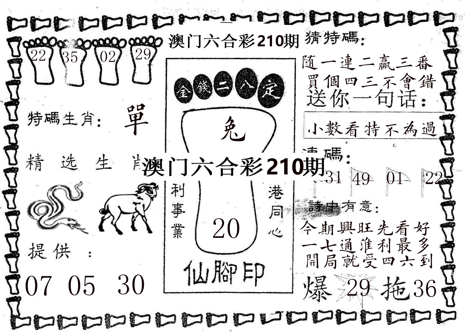 仙脚印 第210期