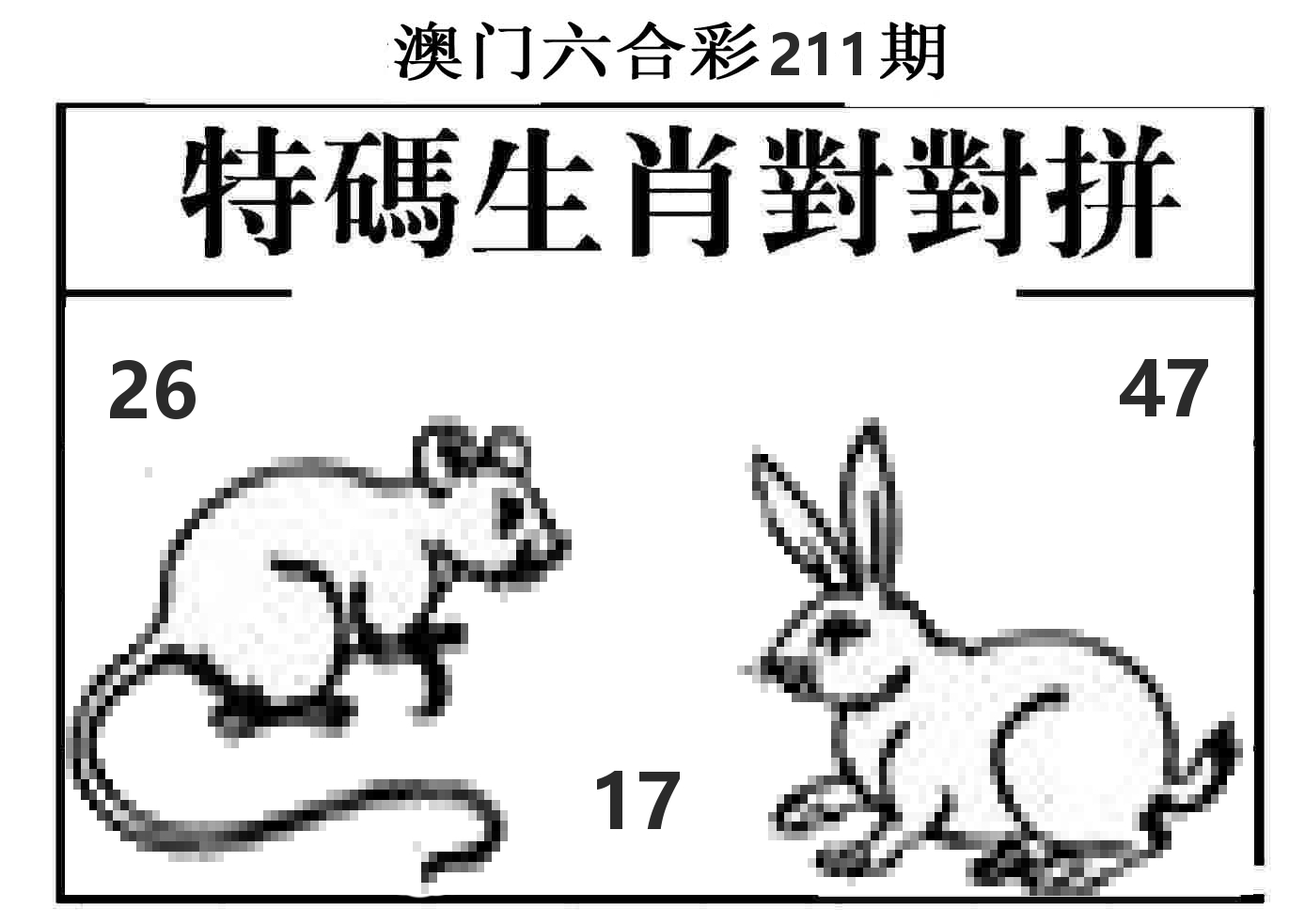 特码生肖对对拼 第211期