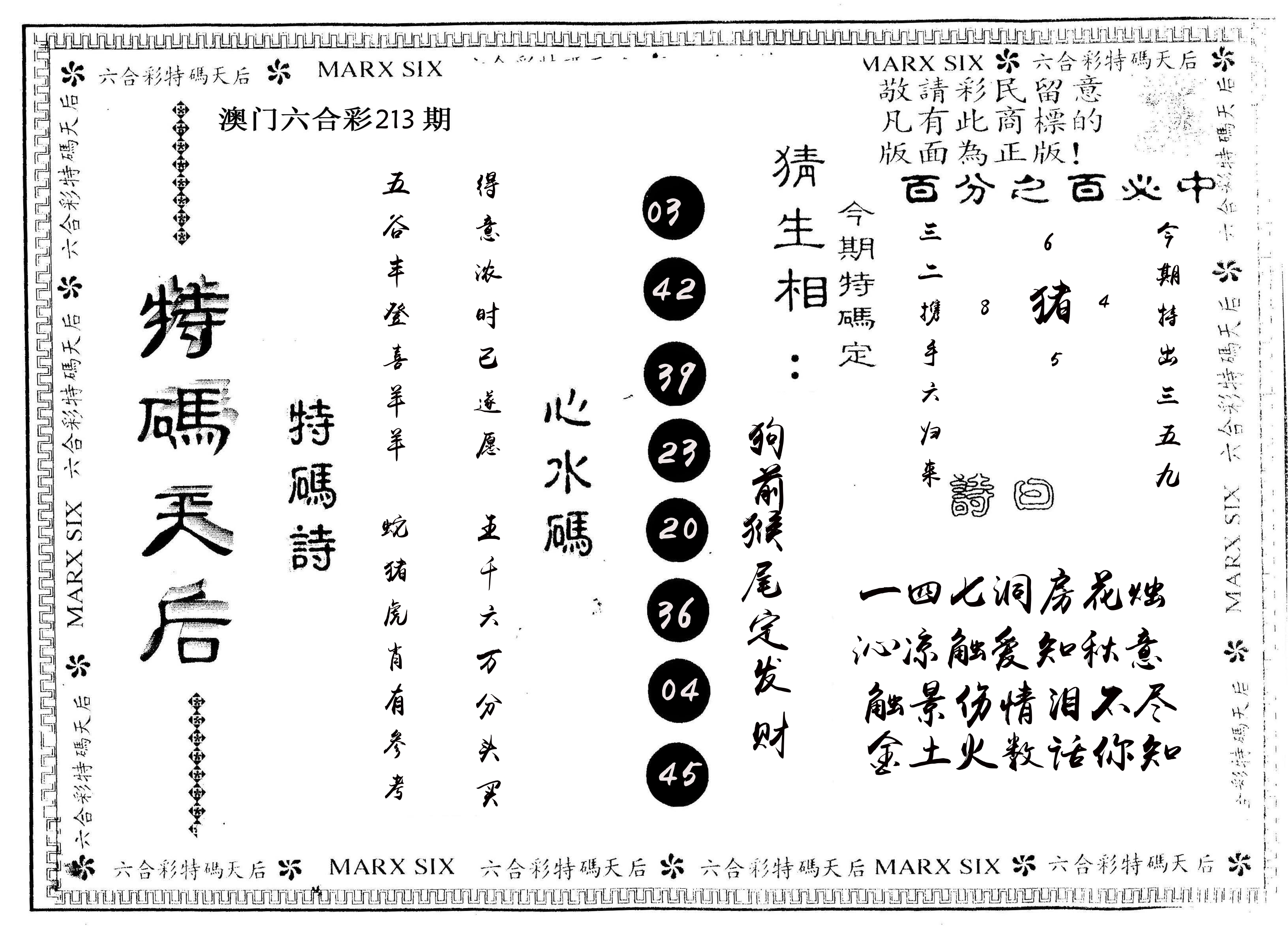 另版特码天后 第213期