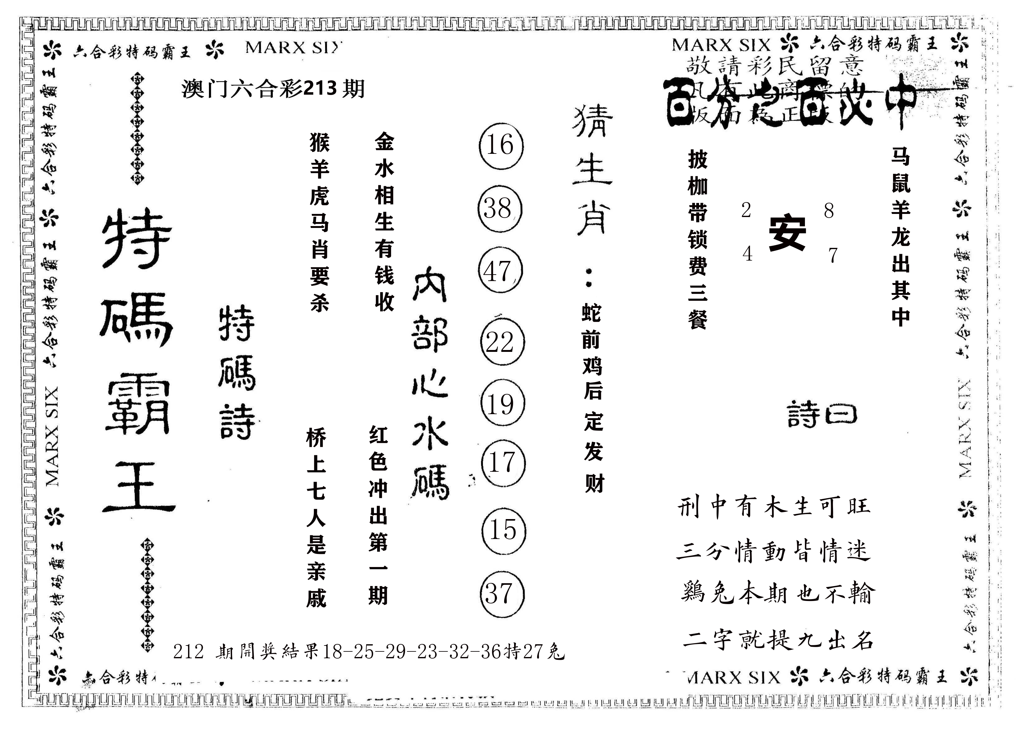 另版特码霸王 第213期