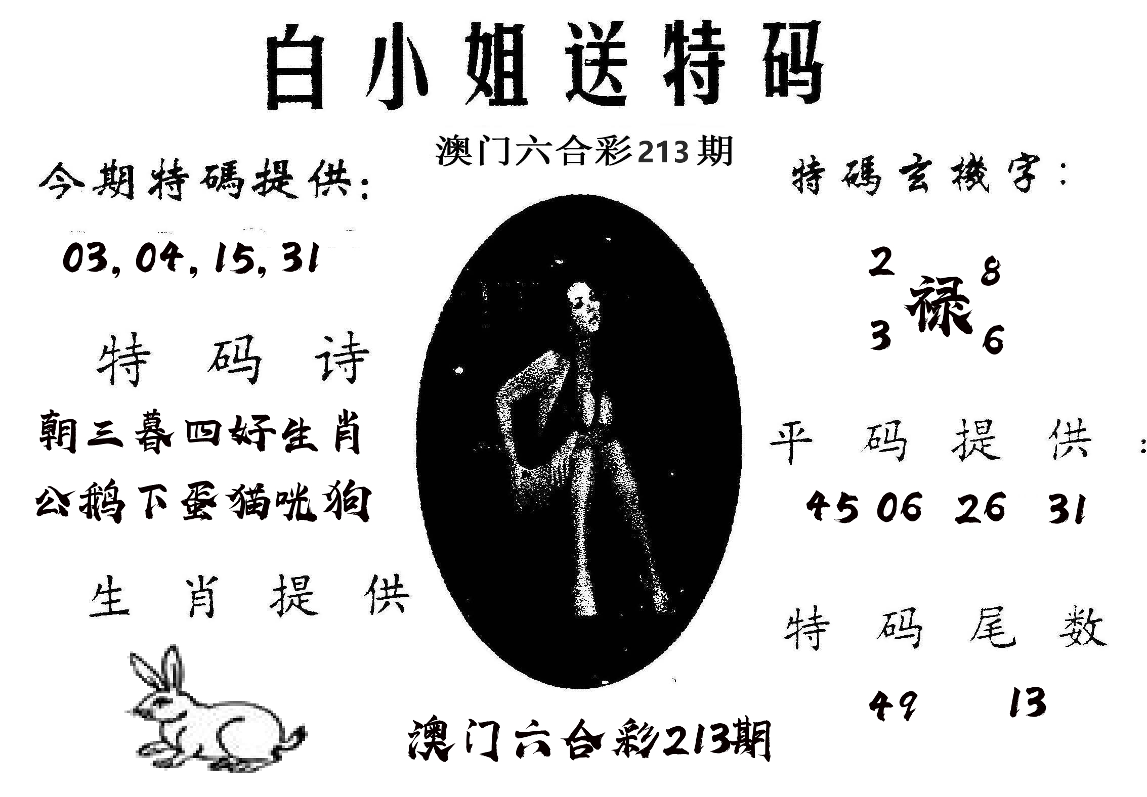 白姐送特 第213期