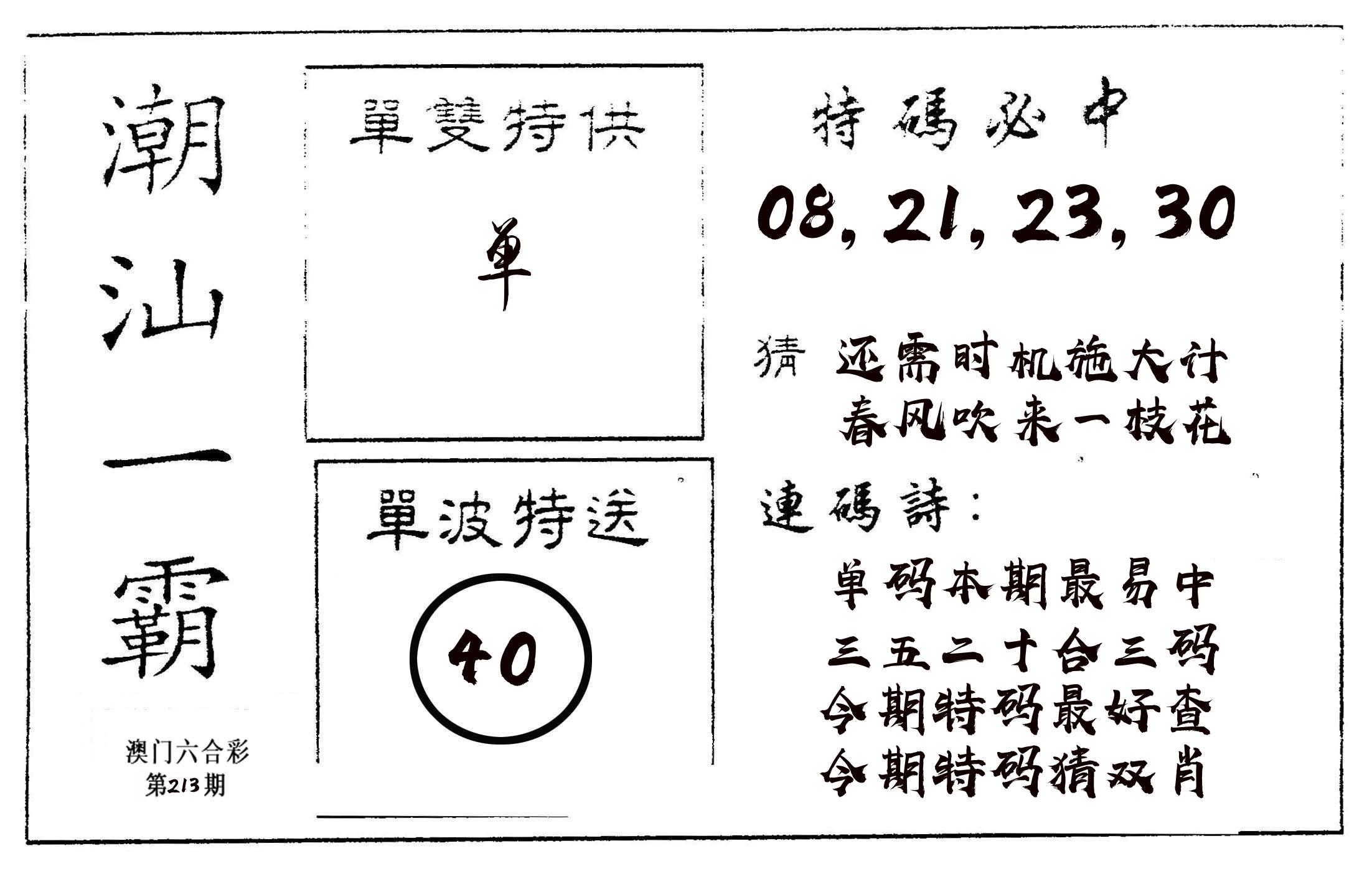 潮汕一霸A 第213期