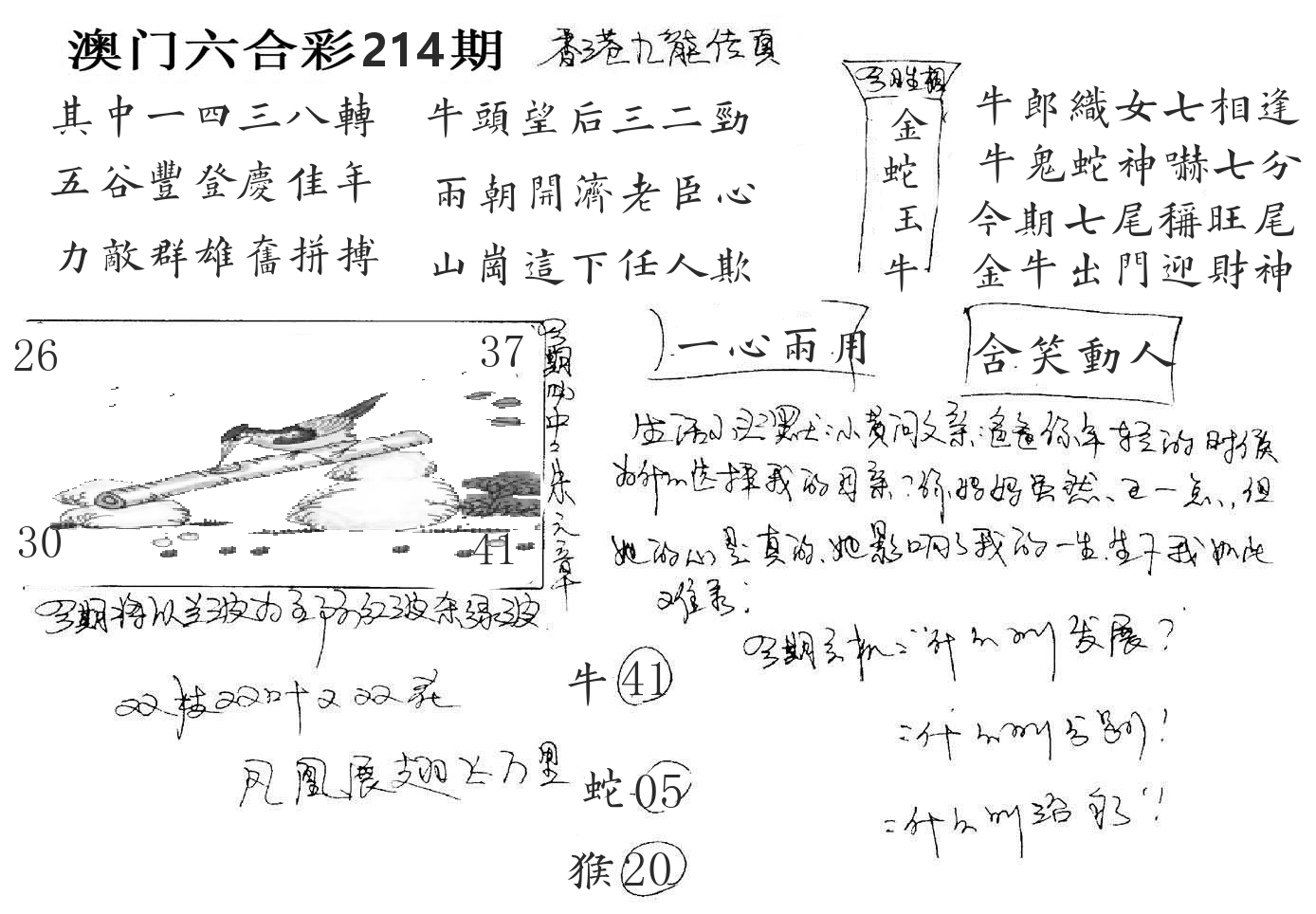 澳门手写九龙 第214期
