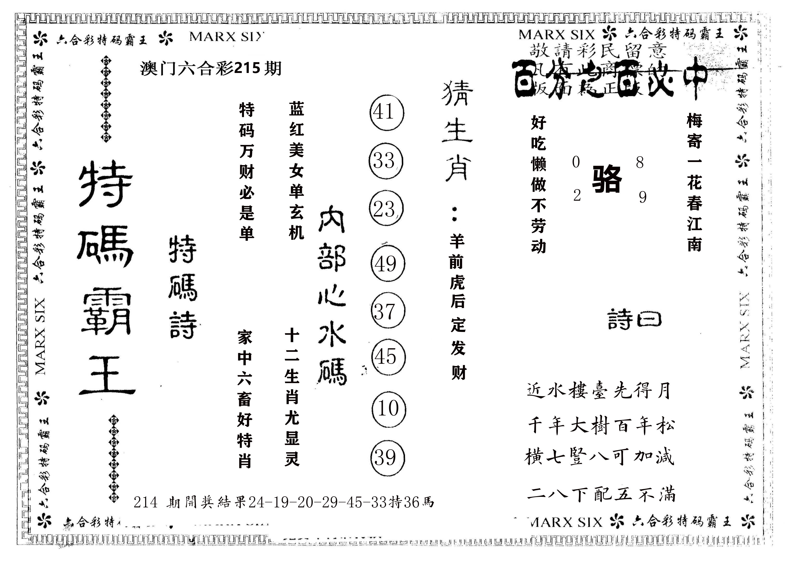 另版特码霸王 第215期