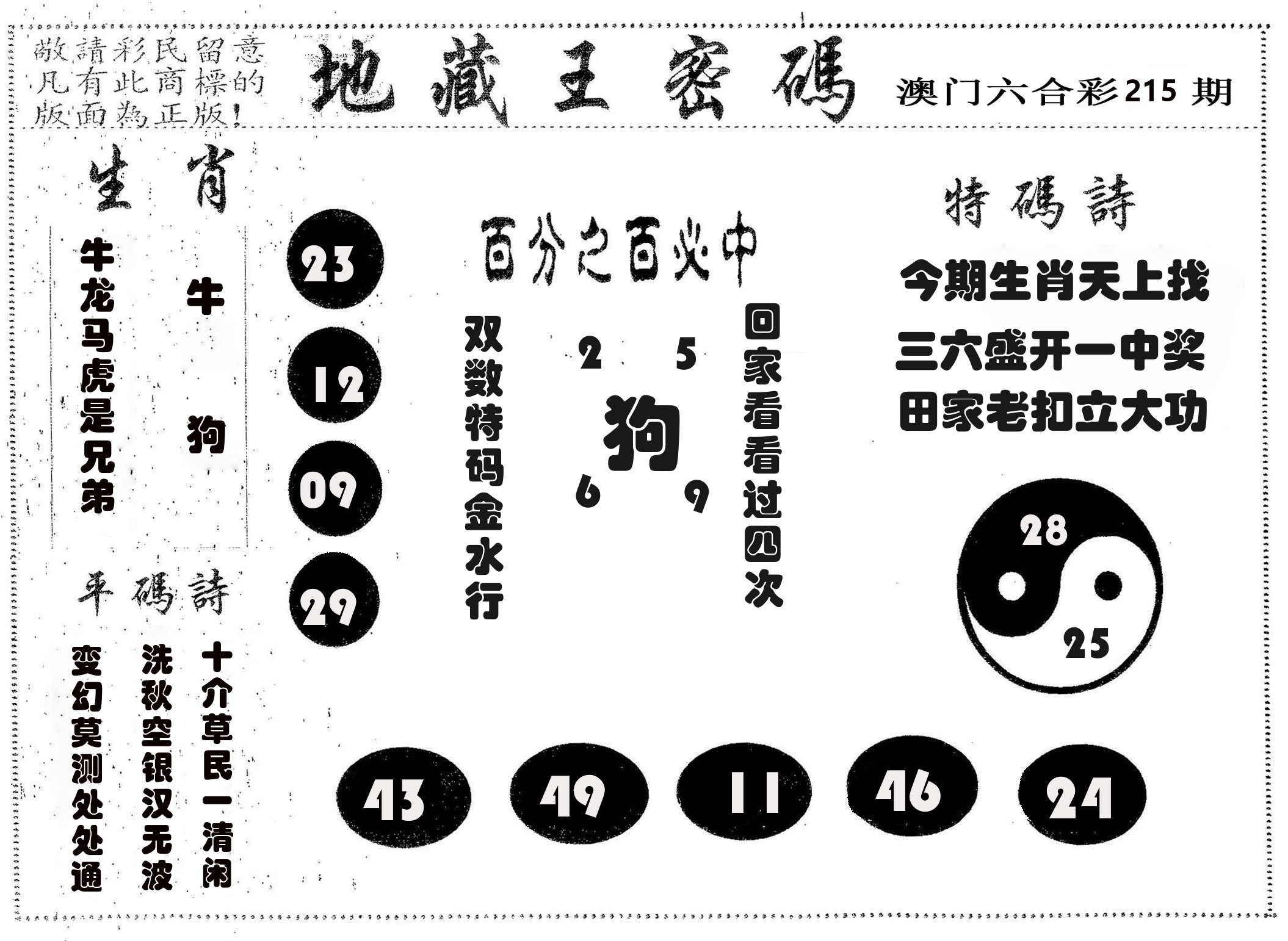 地藏王密码 第215期