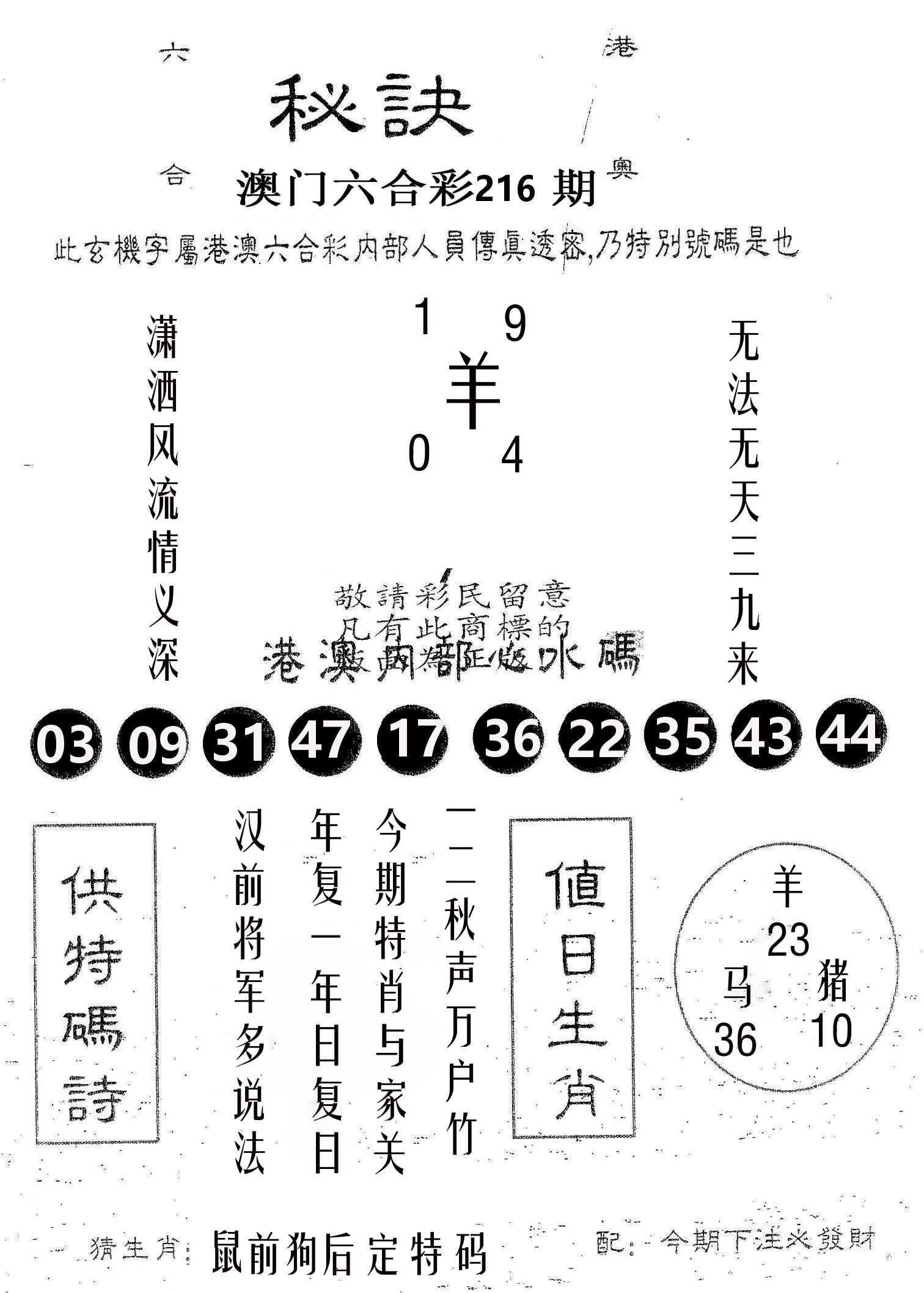 秘决 第216期