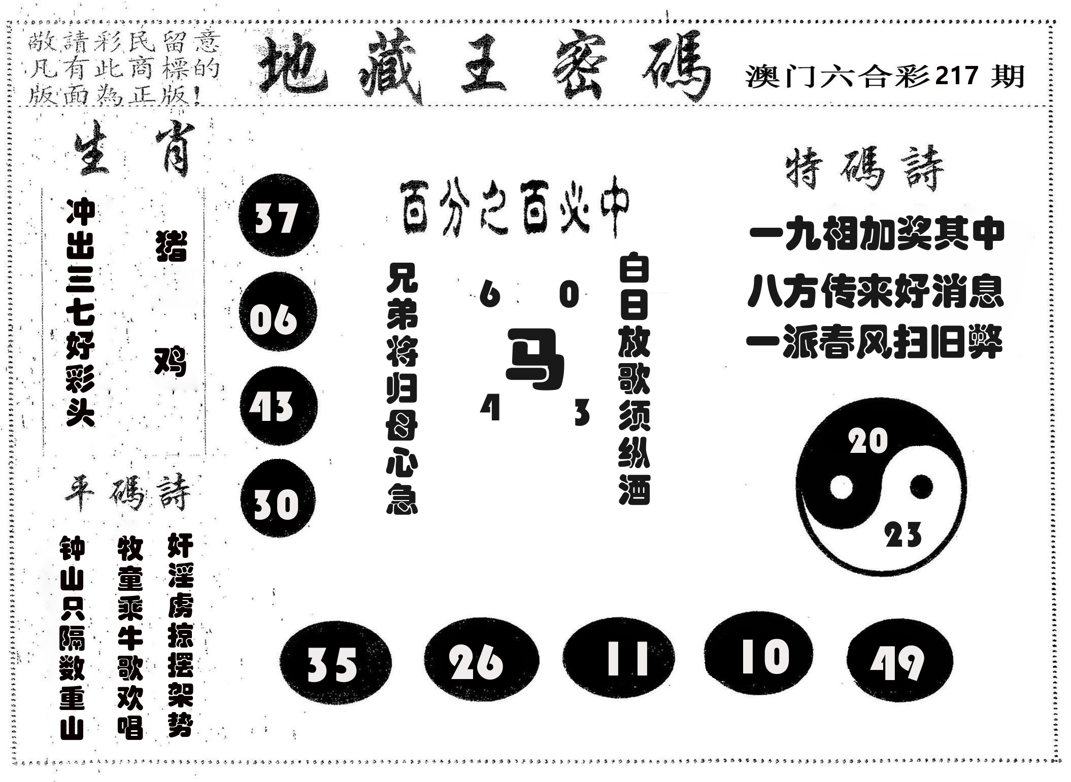 地藏王密码 第217期