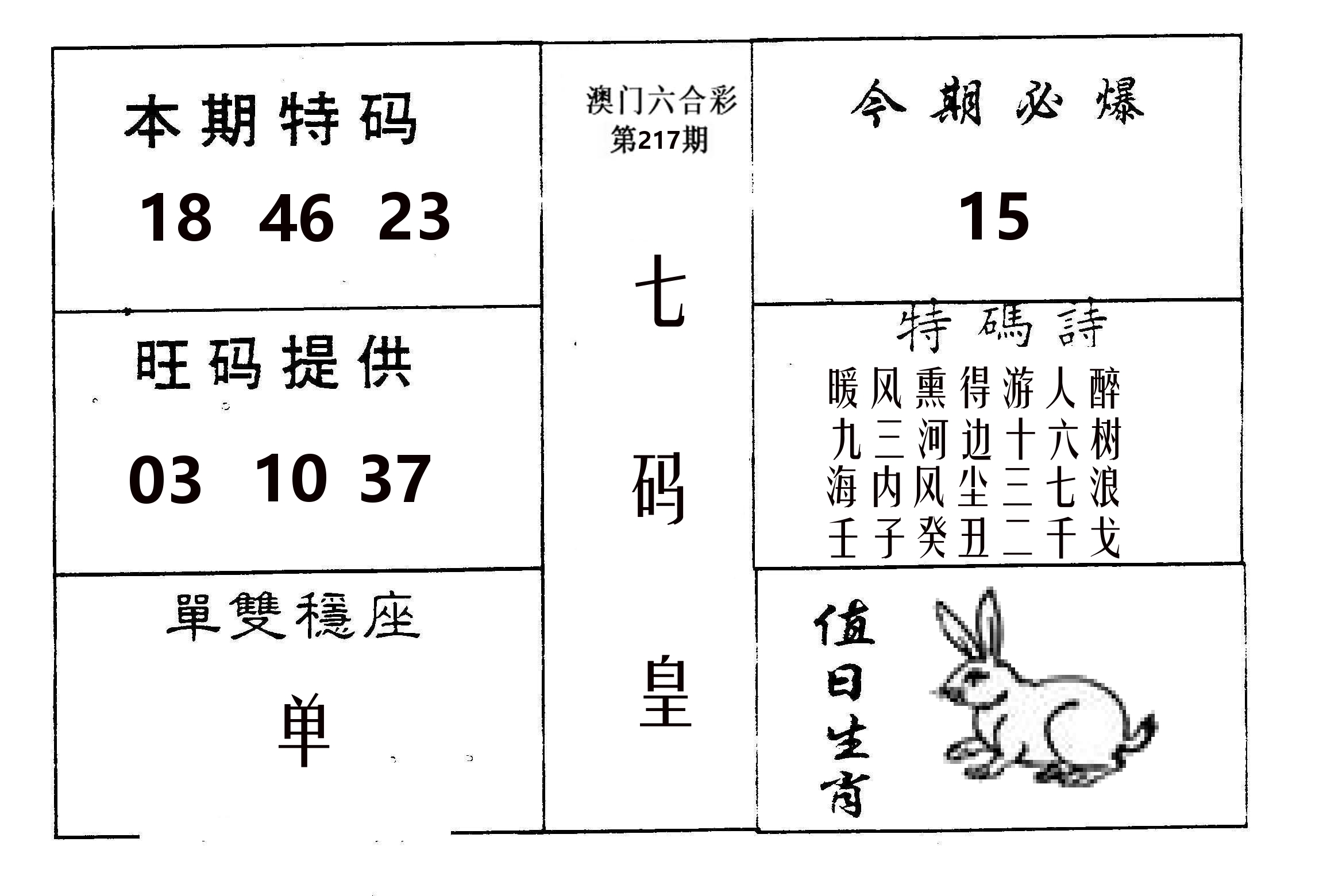 七码皇 第217期