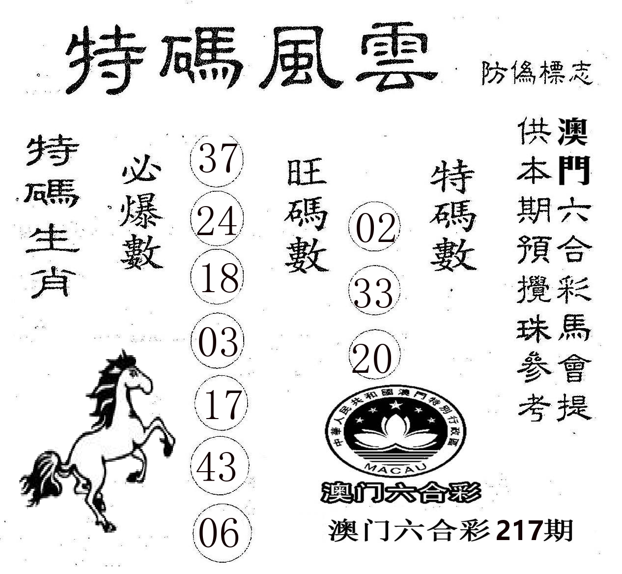 特码风云 第217期