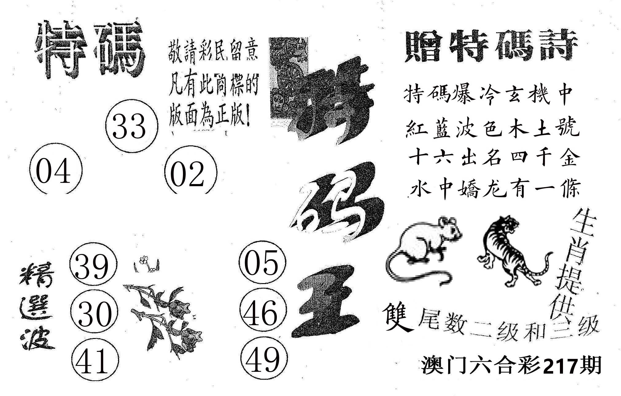特码王A 第217期