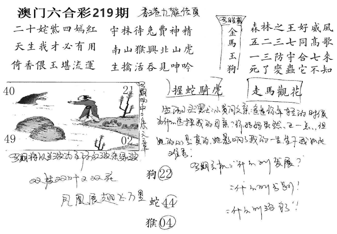 澳门手写九龙 第219期