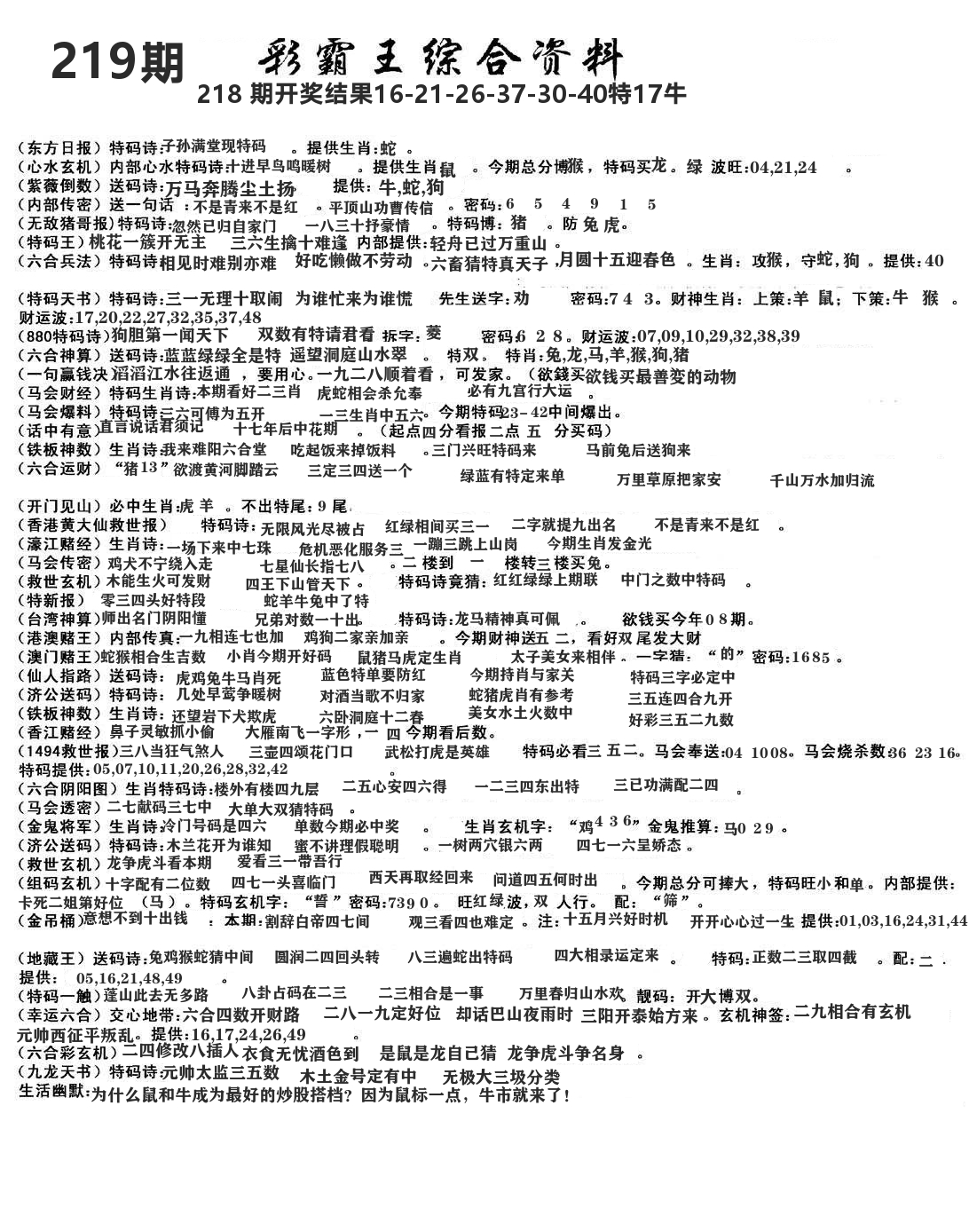 澳门综合资料 第219期