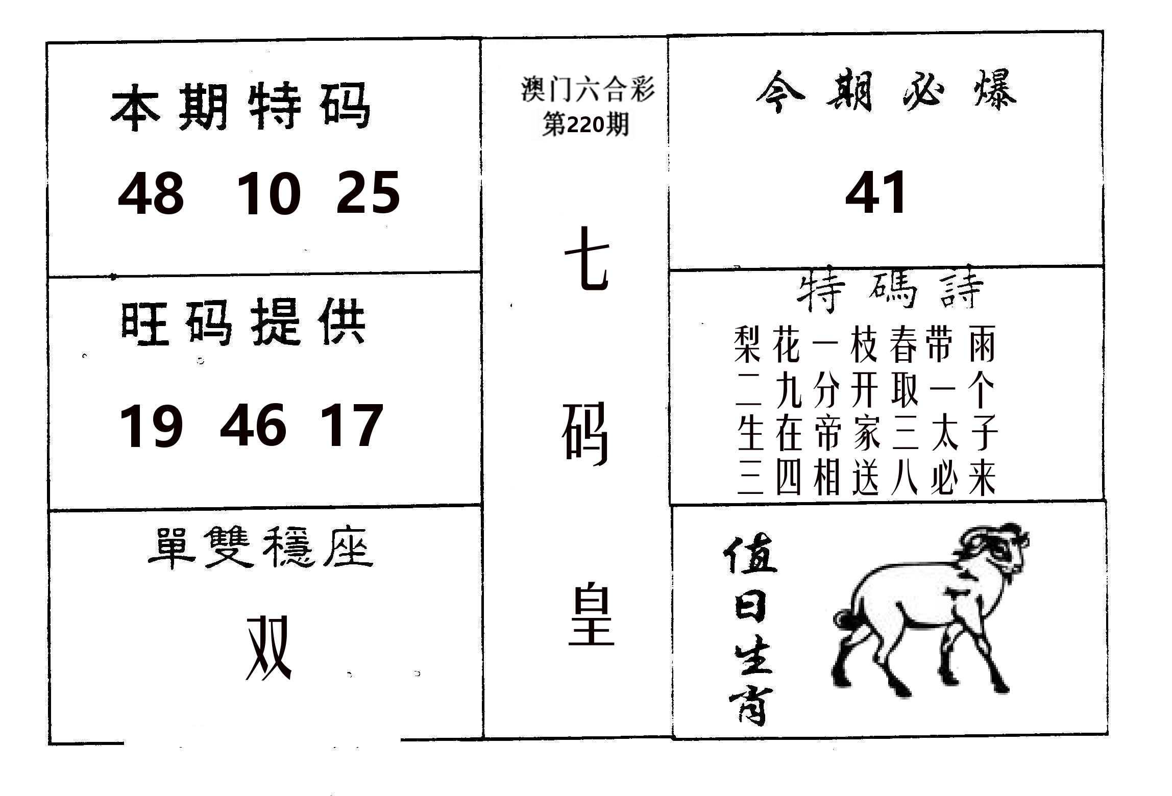七码皇 第220期
