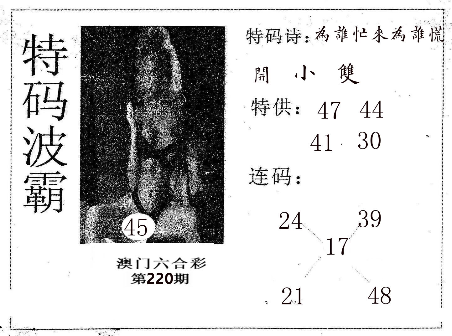 特码波霸 第220期