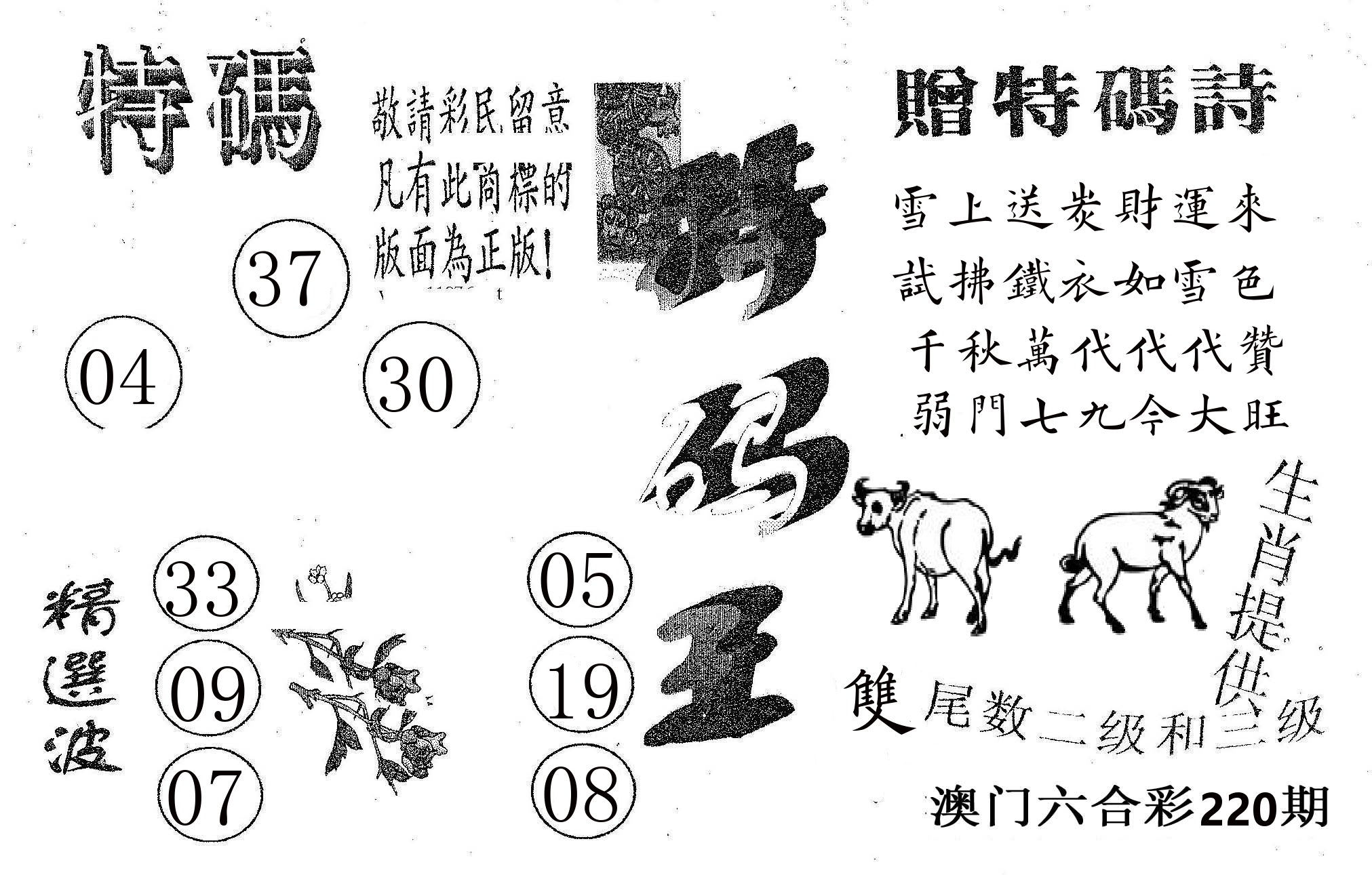 特码王A 第220期