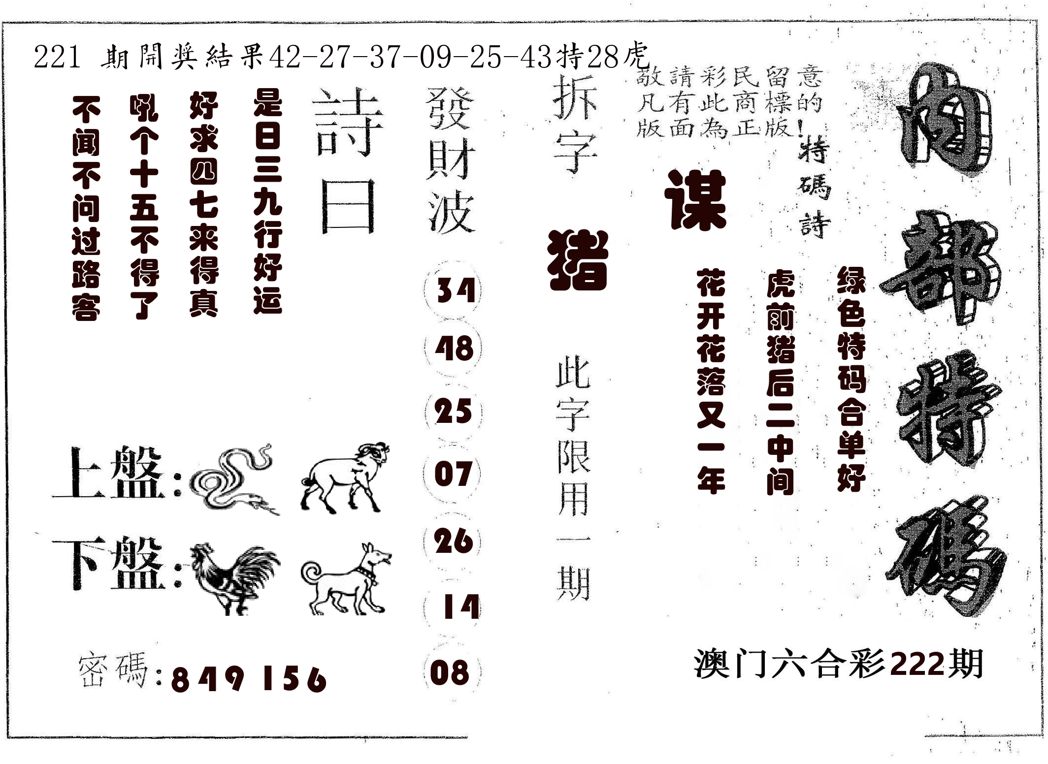 内部特码 第222期