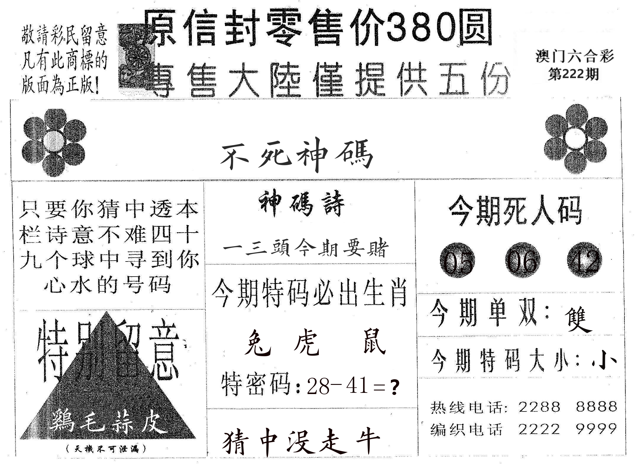 不死码A 第222期