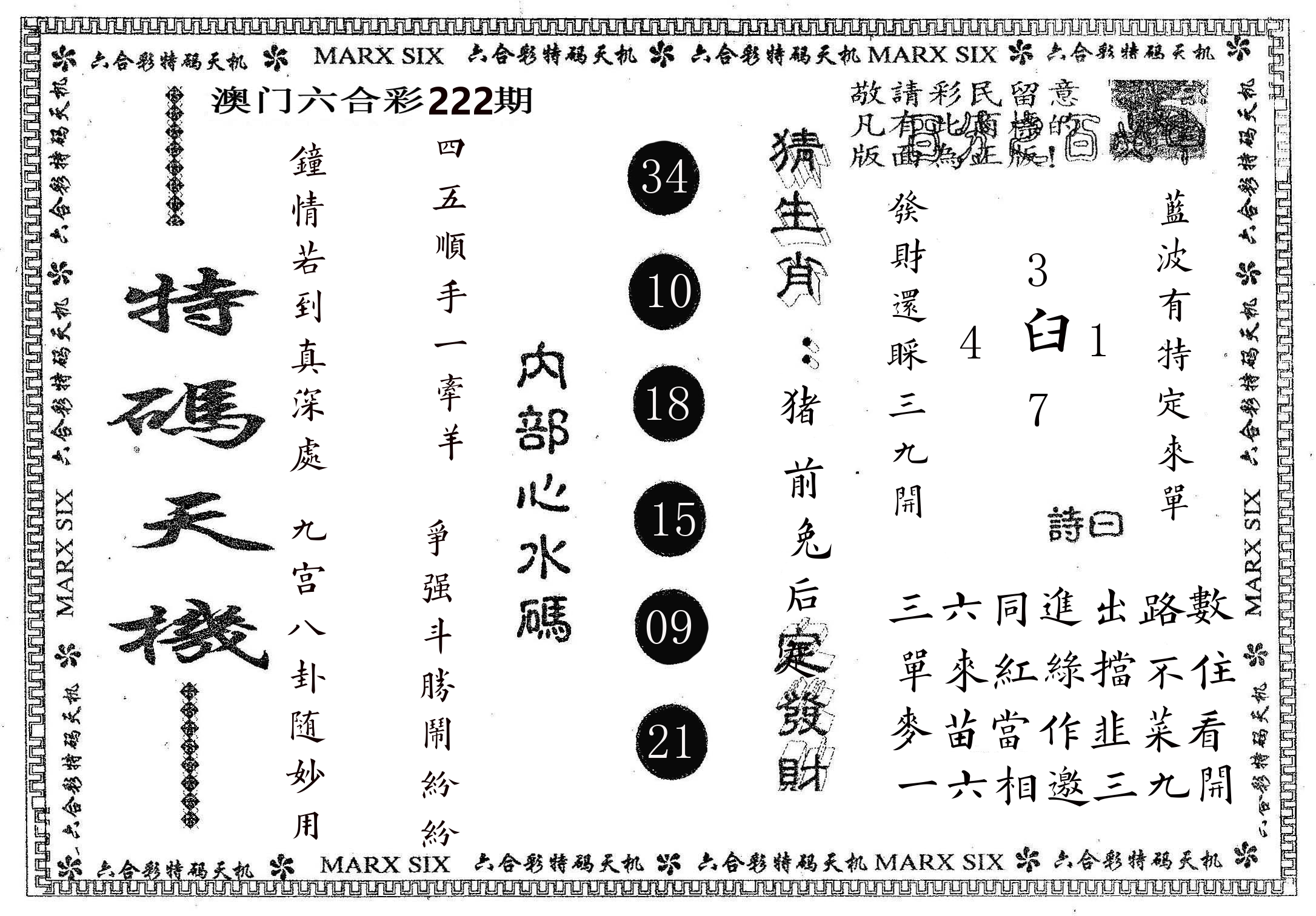 特码天机 第222期