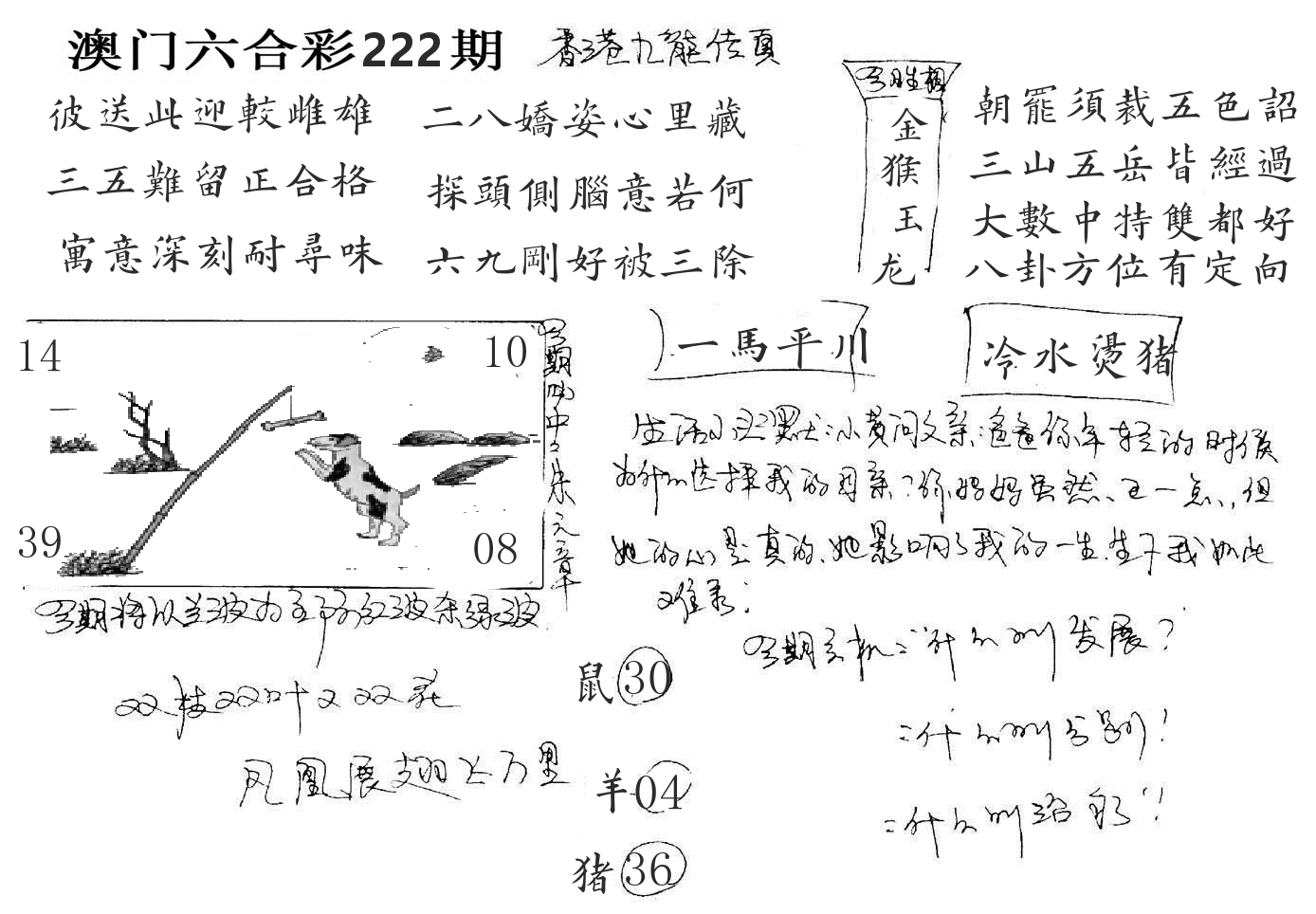 澳门手写九龙 第222期