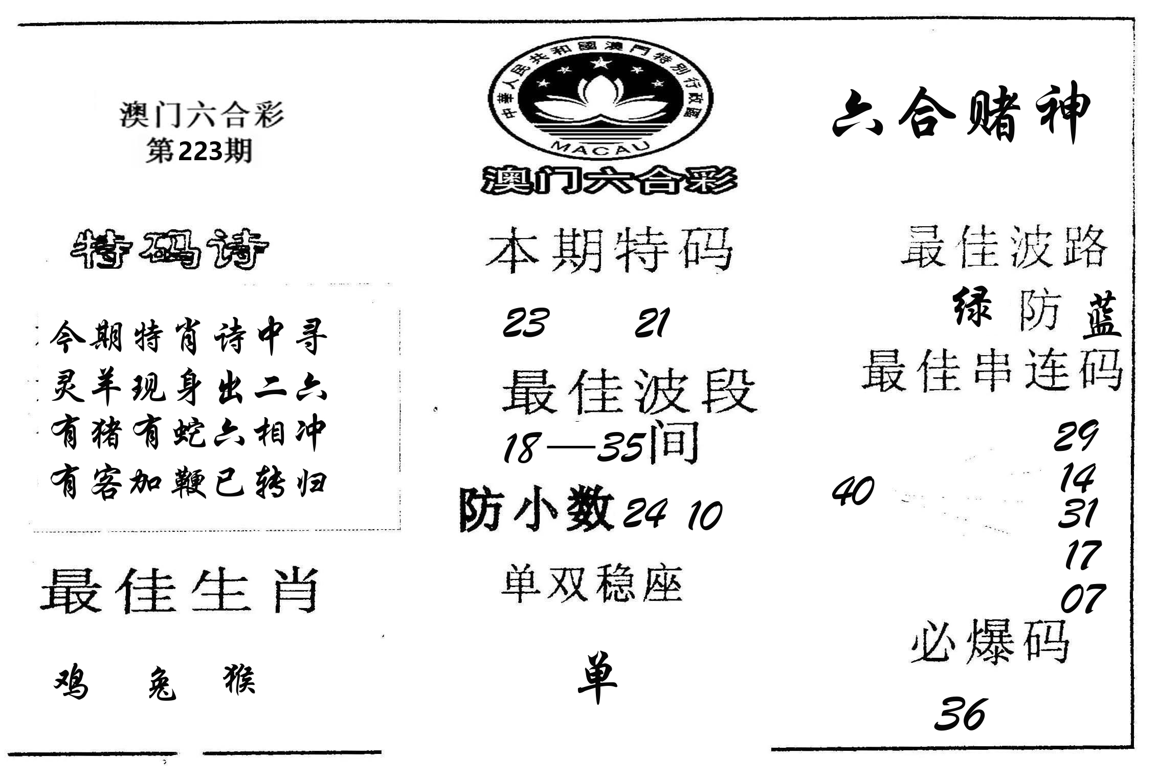 六合赌神 第223期