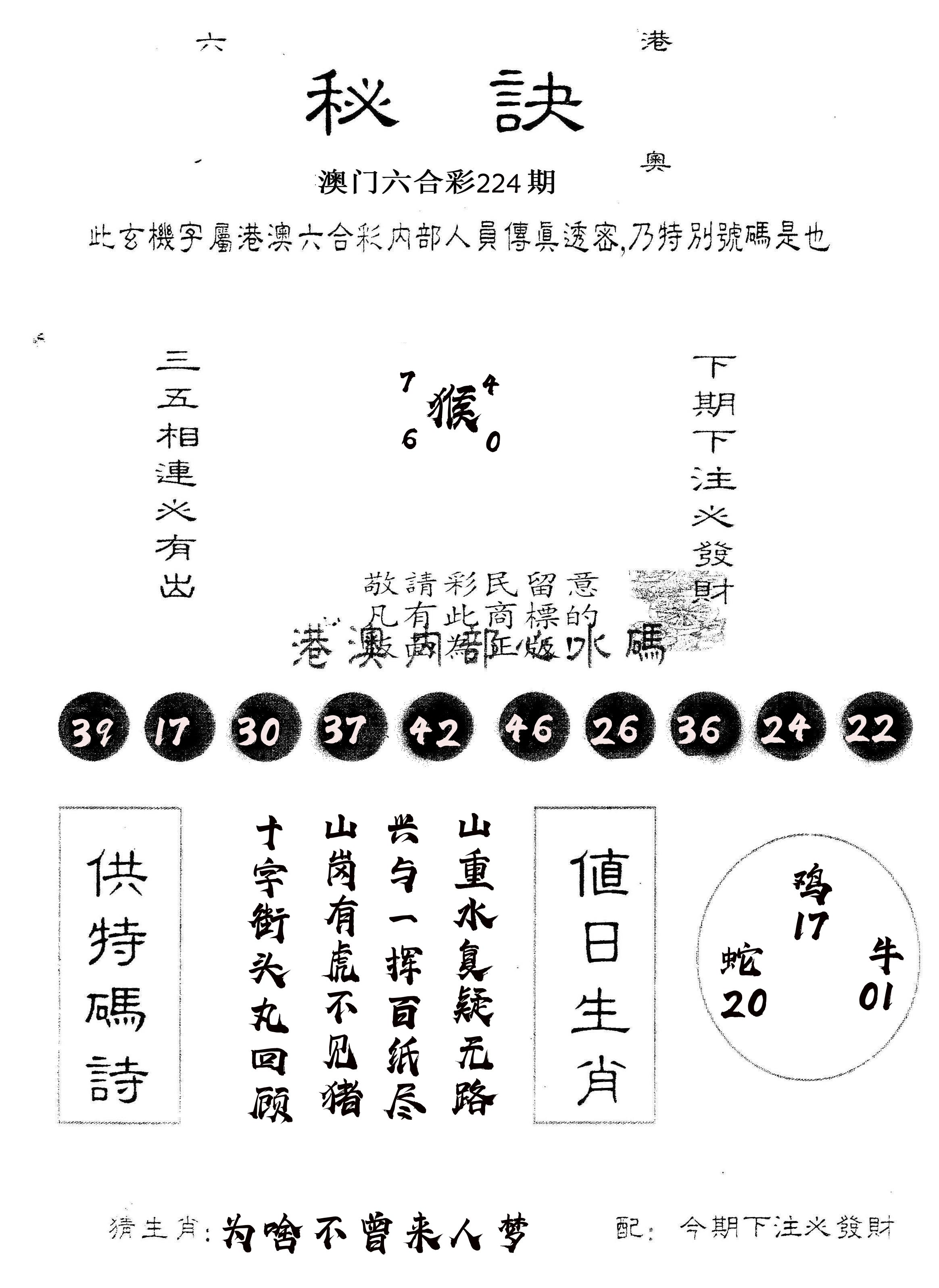 另版秘诀 第224期