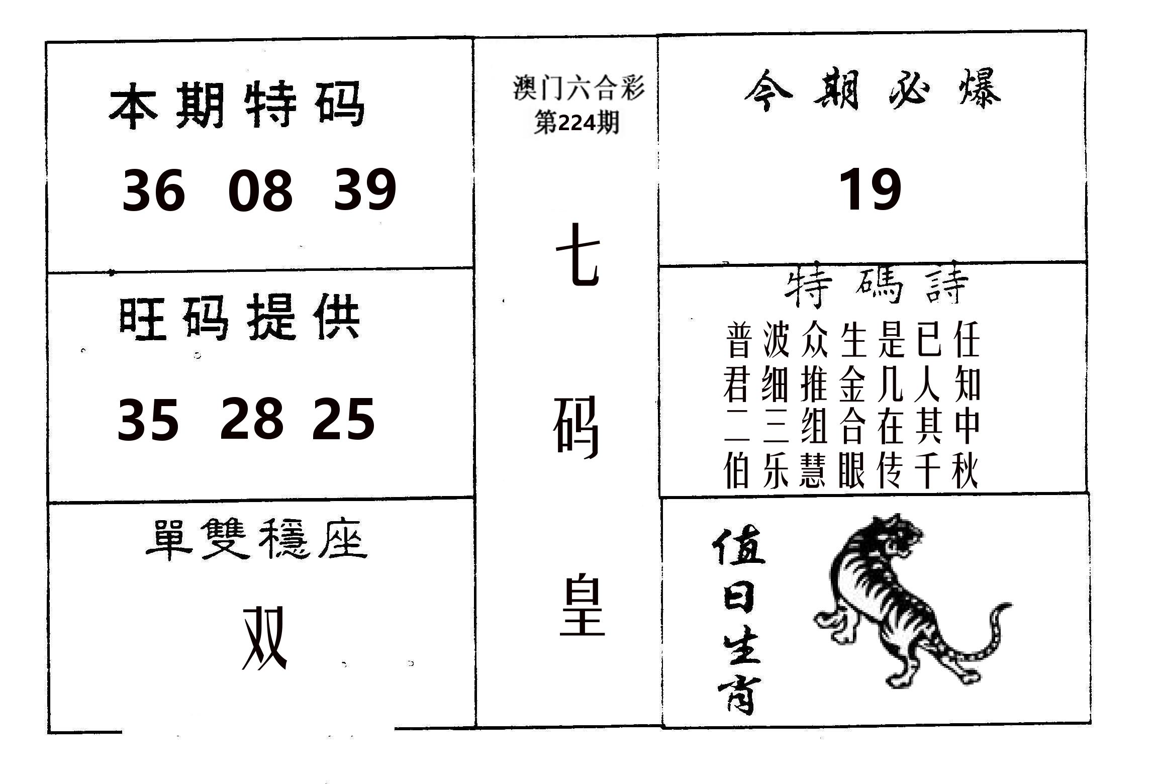 七码皇 第224期