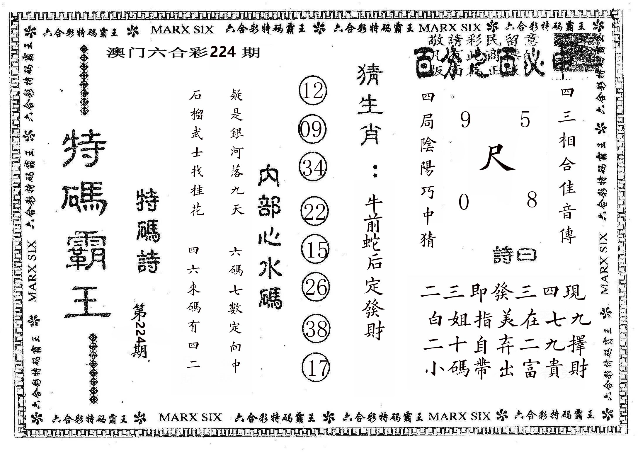 特码霸王B 第224期