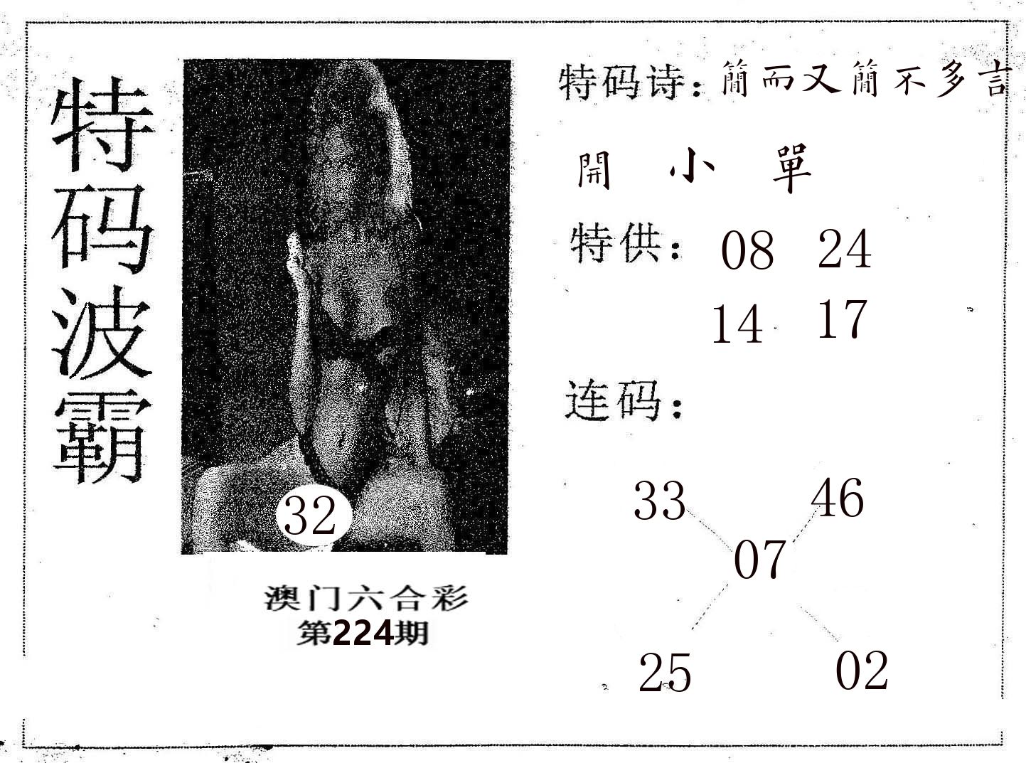 特码波霸 第224期