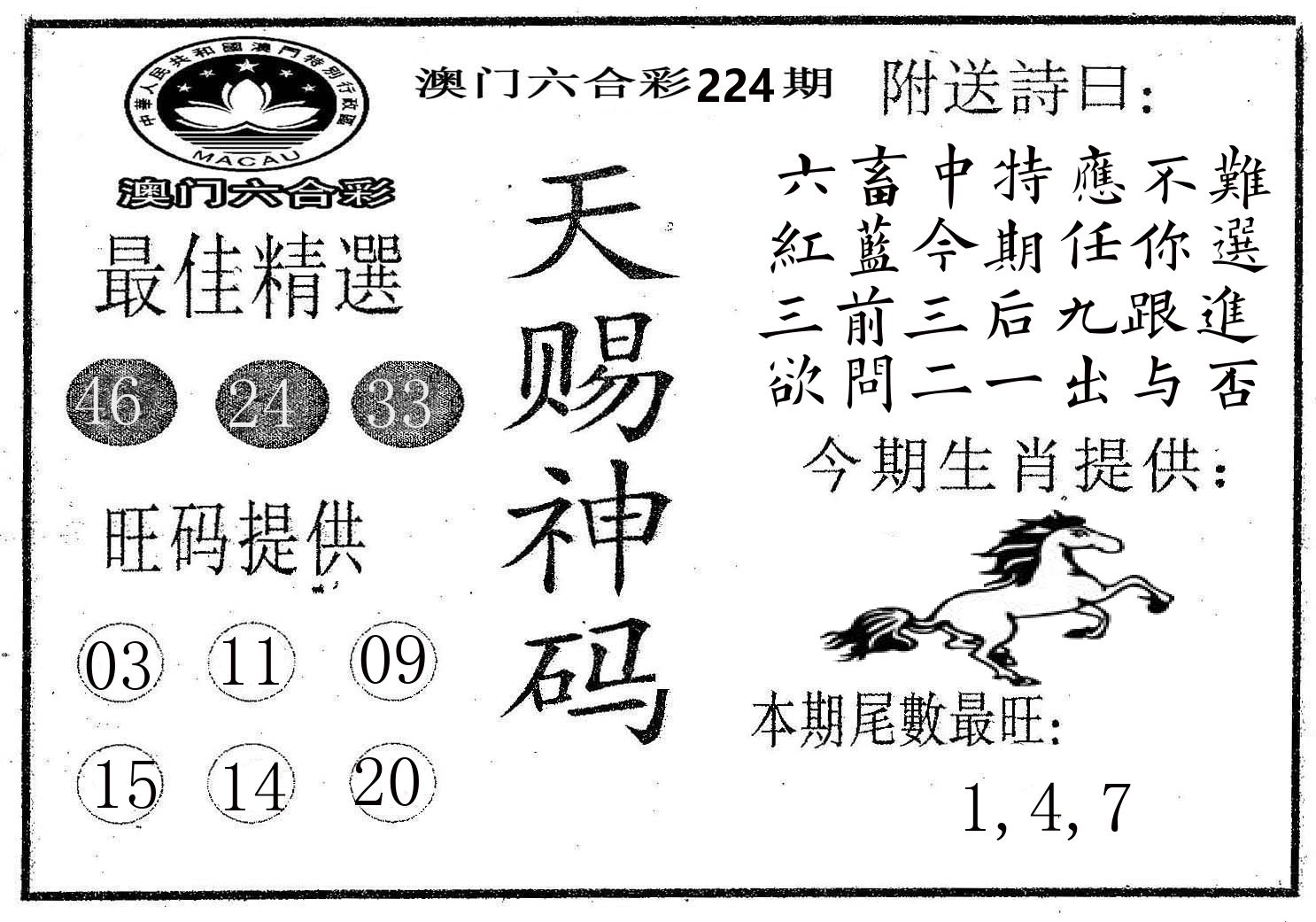 天赐神码 第224期