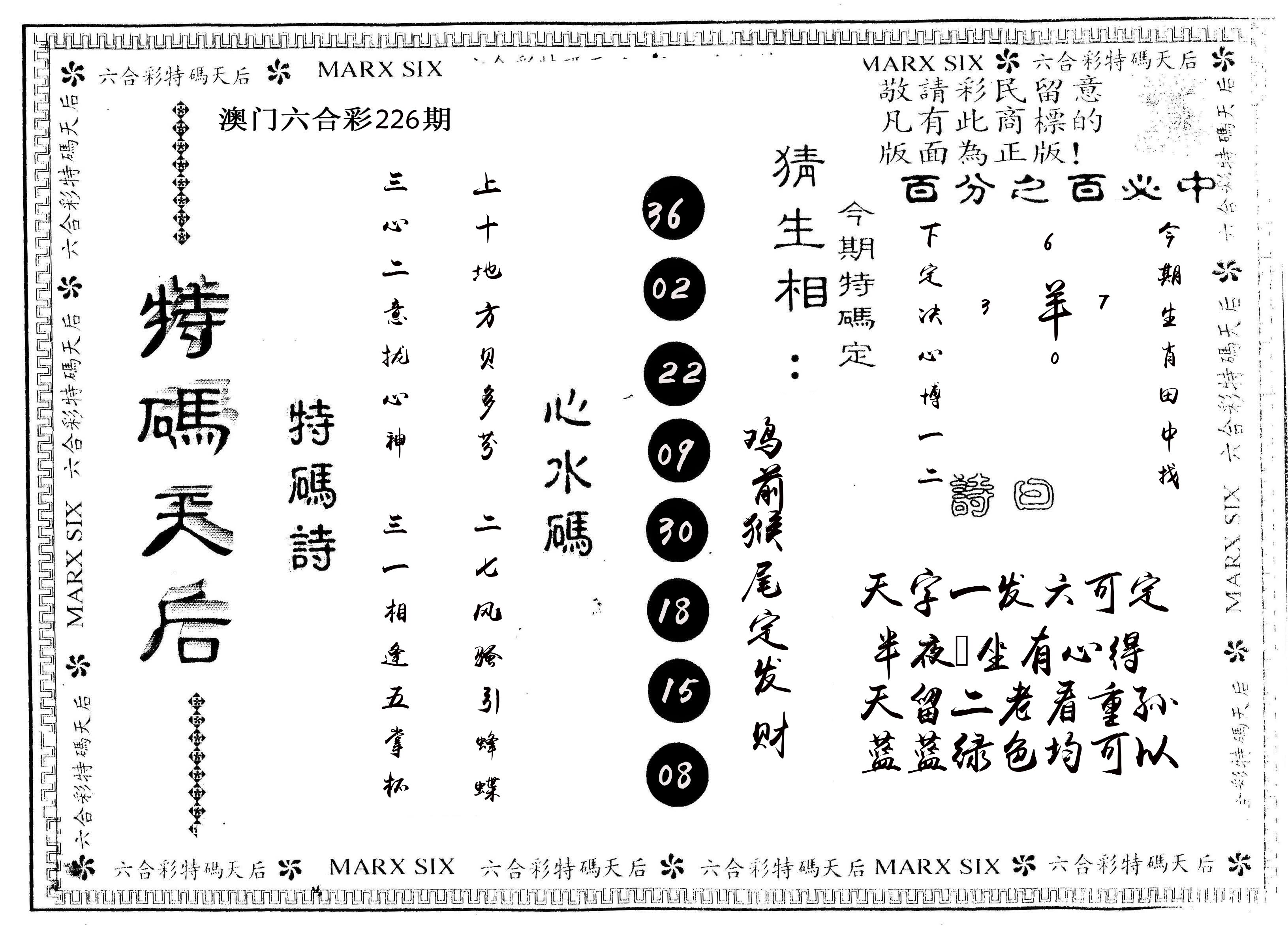 另版特码天后 第226期