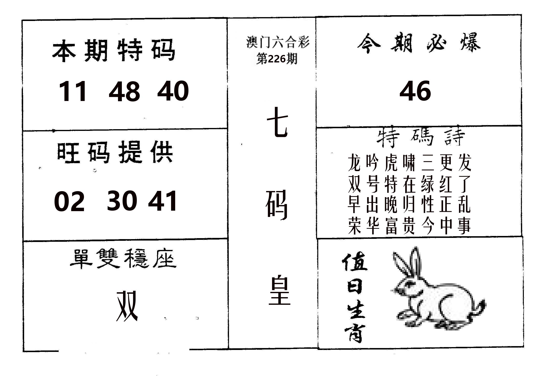 七码皇 第226期