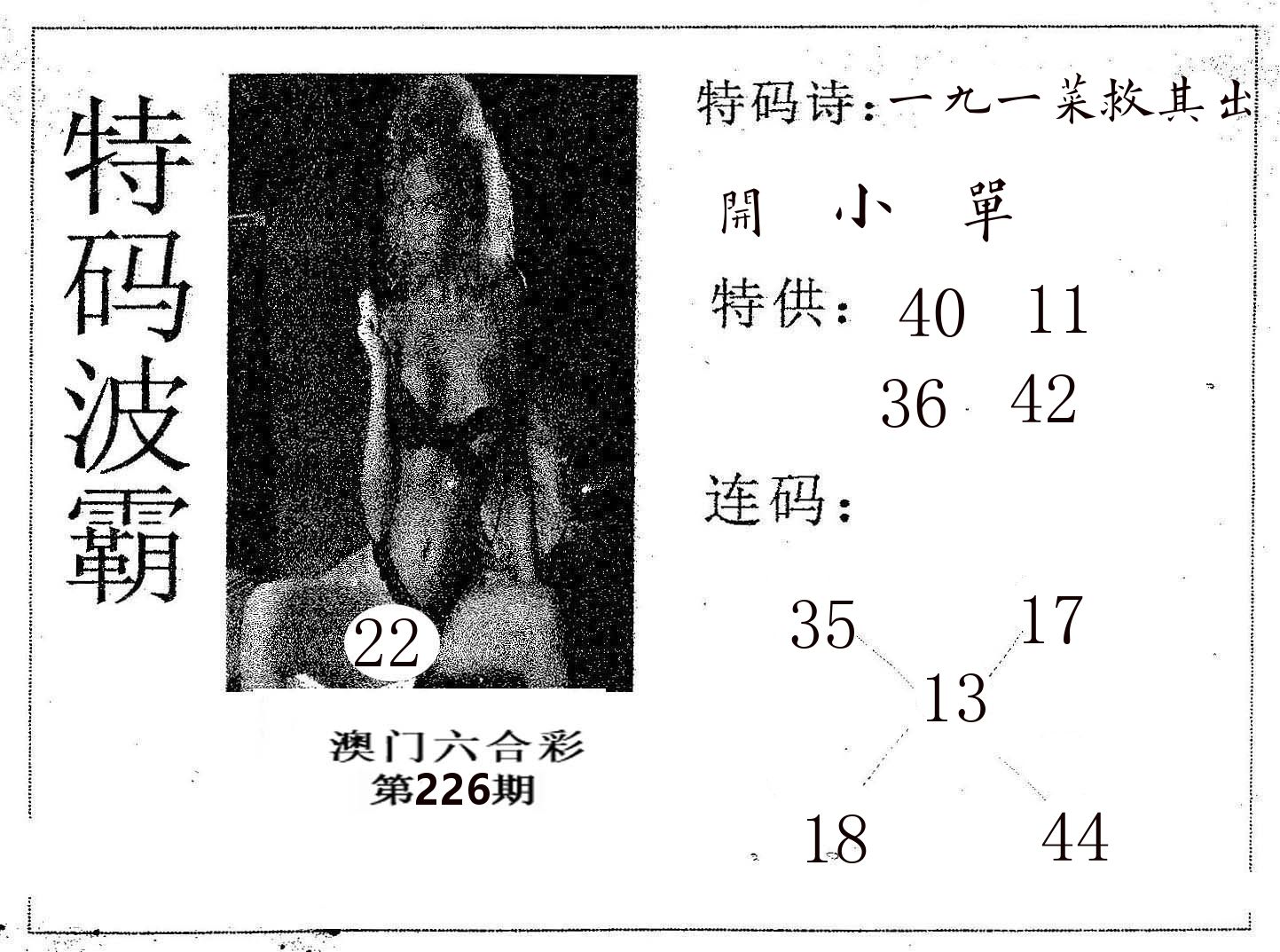 特码波霸 第226期