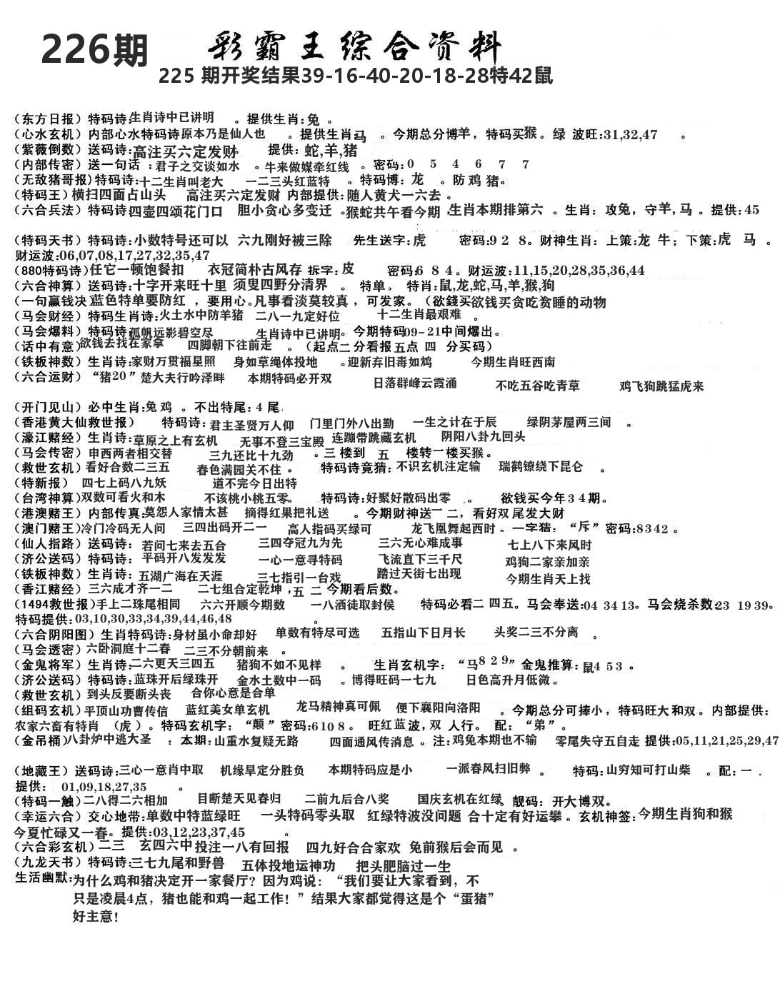 澳门综合资料 第226期